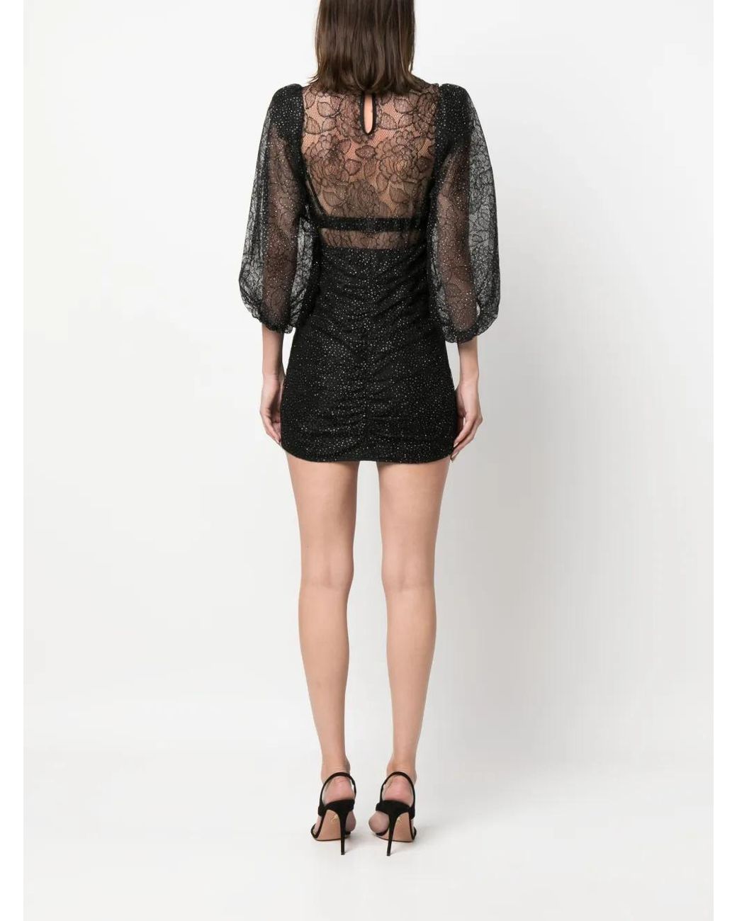 Nissa Black Long-Sleeve Embroidered Minidress