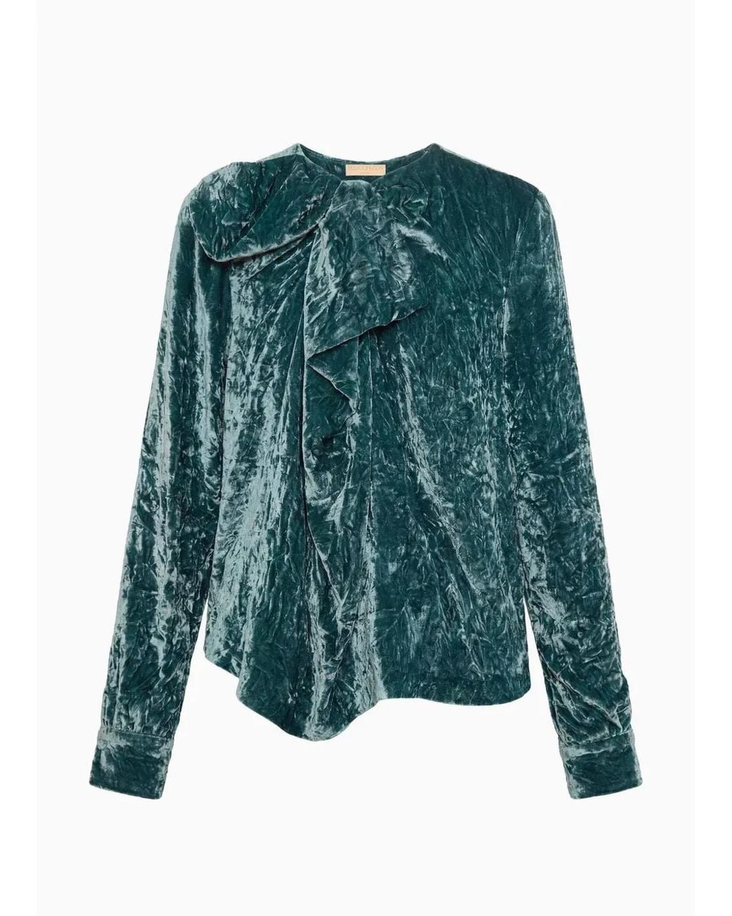 Ulla Johnson Green Vesa Bow-Detail Velvet Blouse