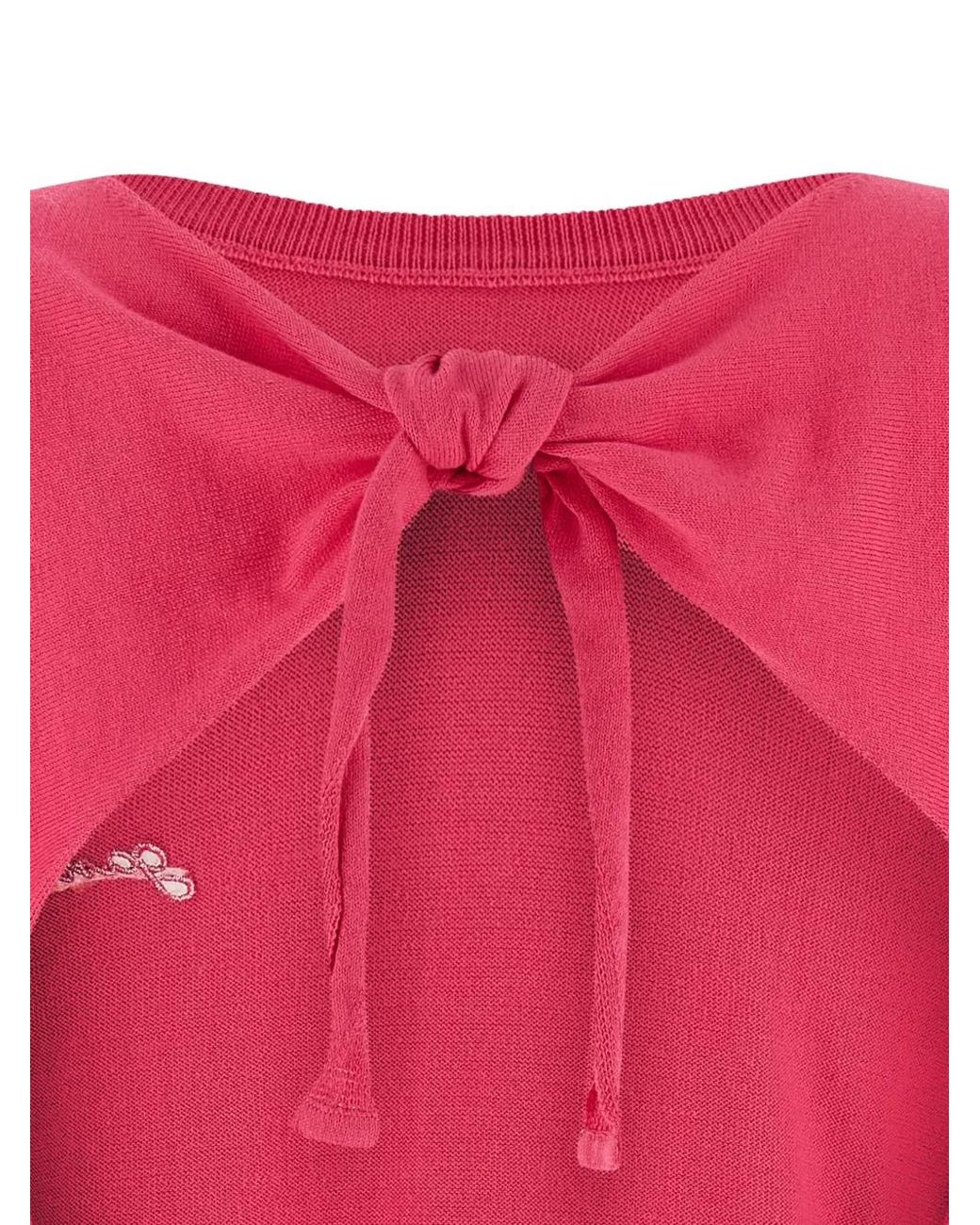Ganni Pink Embroidered-Logo Back-Ribbon T-Shirt