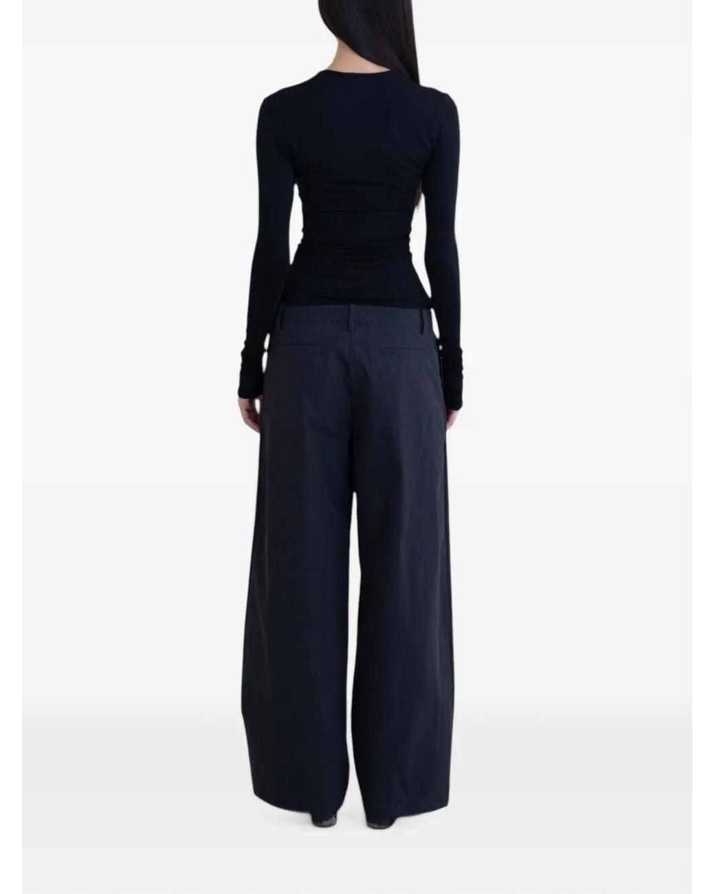 Belle Anna Black Pleated Wide-Leg Trousers