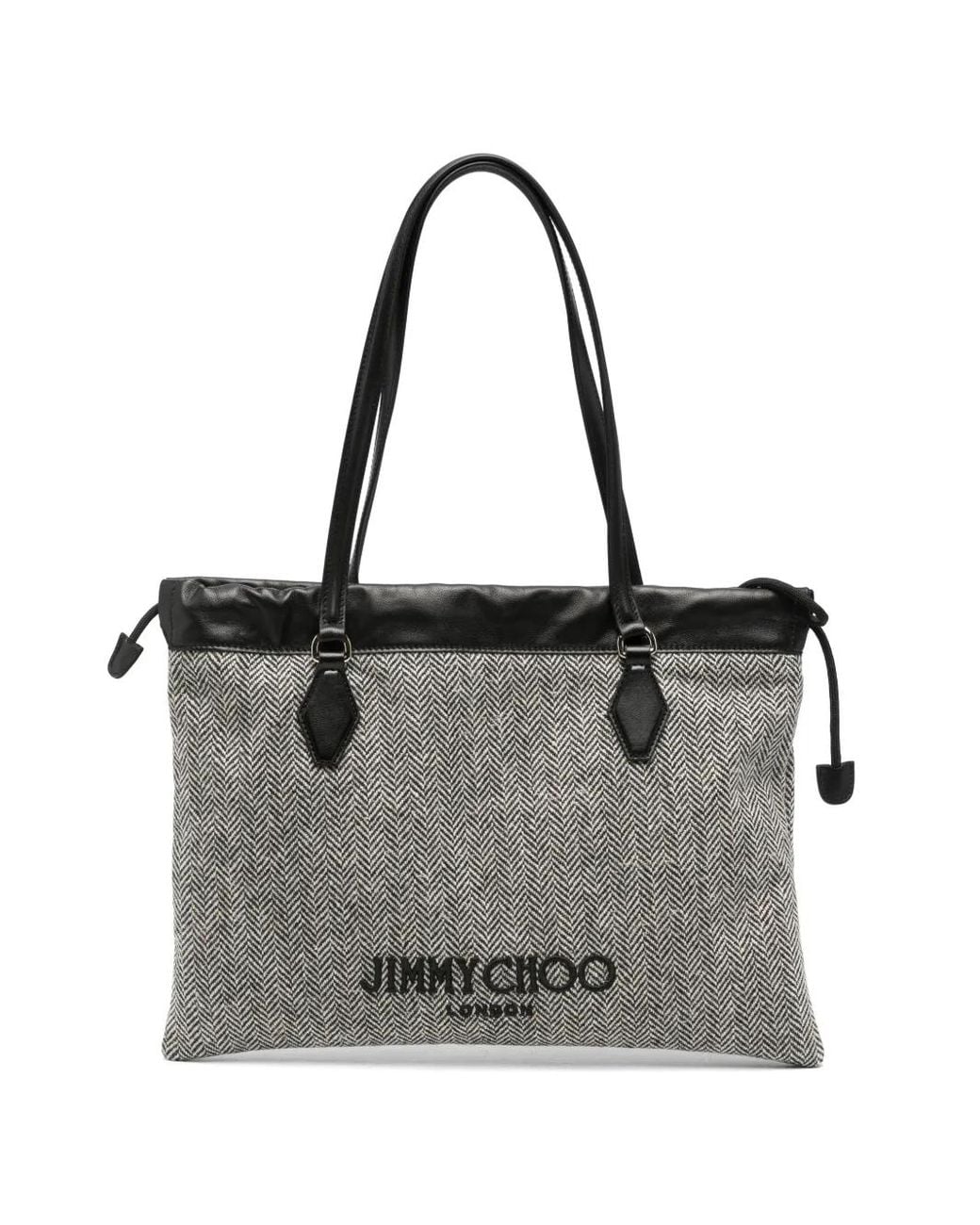 Jimmy Choo Gray Herringbone-Pattern Drawstring Shoulder Bag