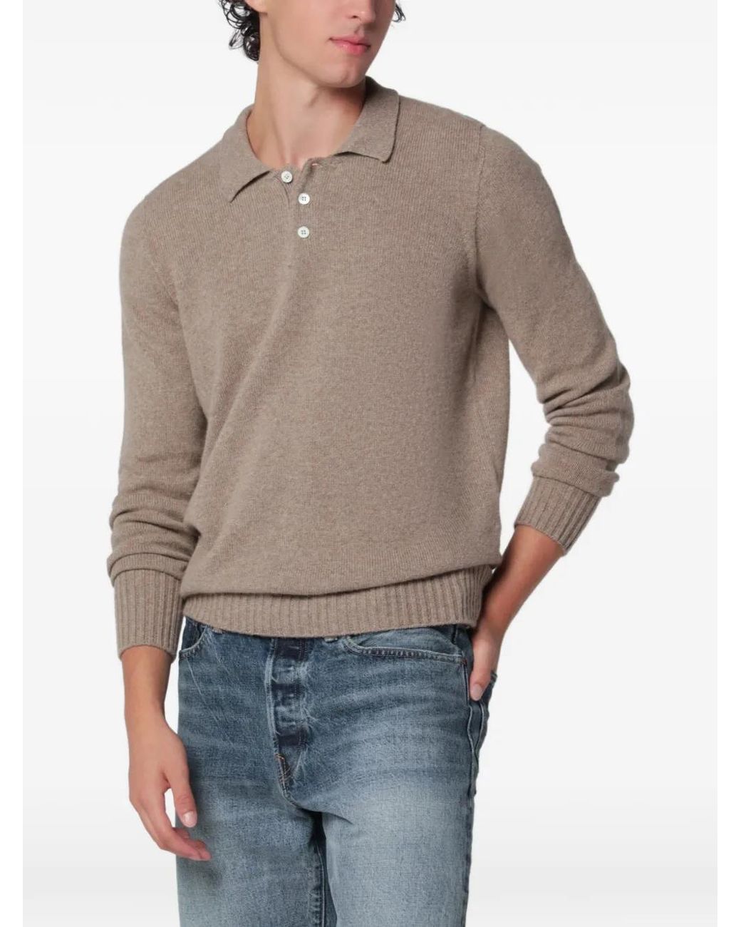 Drumohr Gray Long-Sleeve Knitted Polo Shirt for men