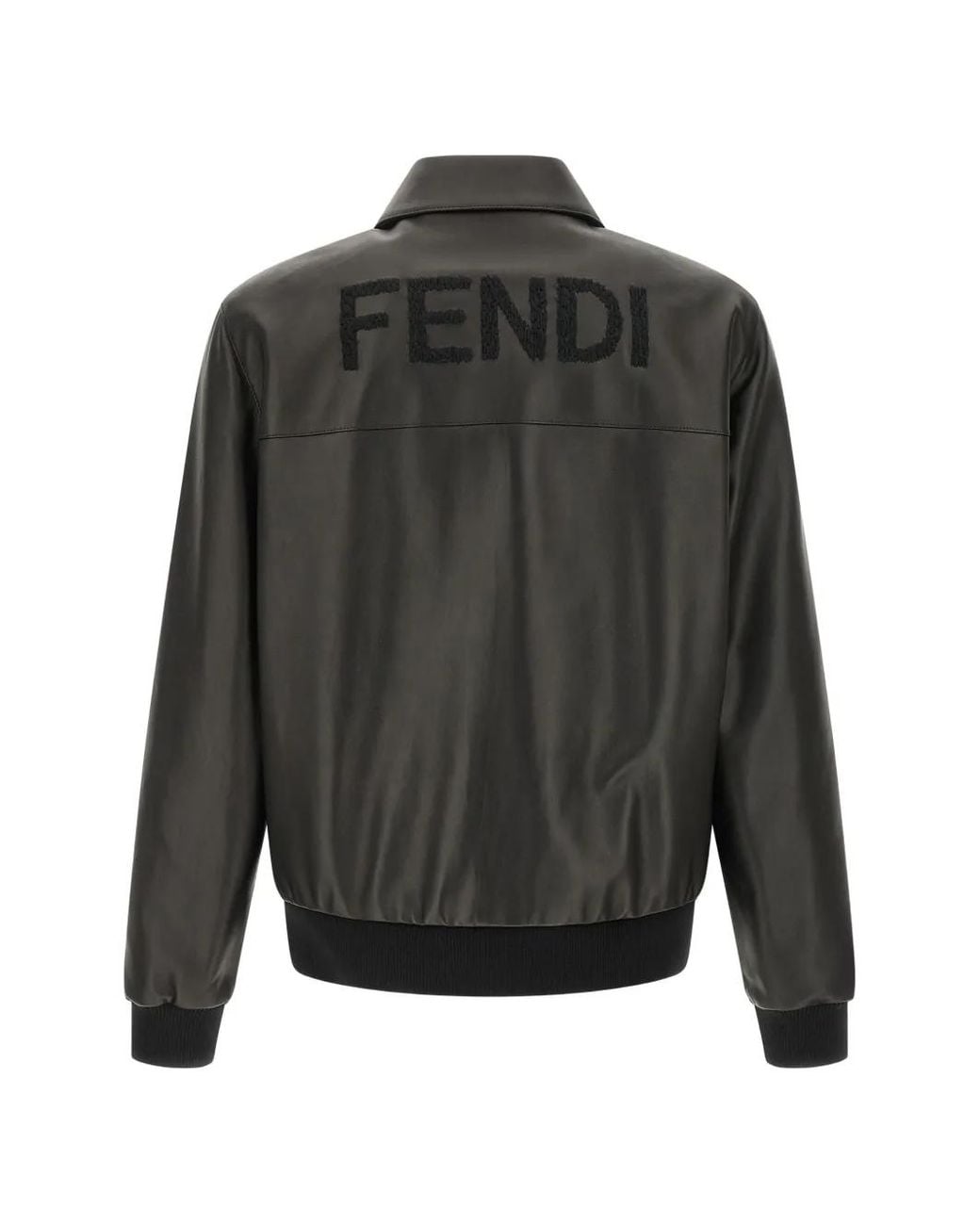 Fendi Gray Leather Blouson Jacket for men