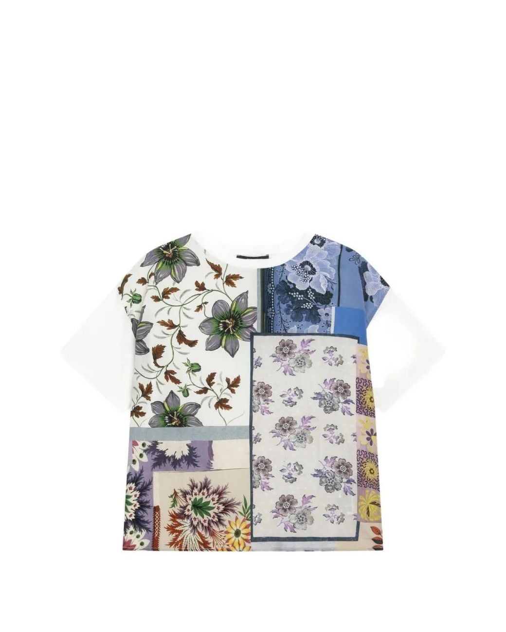 Weekend by Maxmara Blue Floral-Print Patchwork T-Shirt