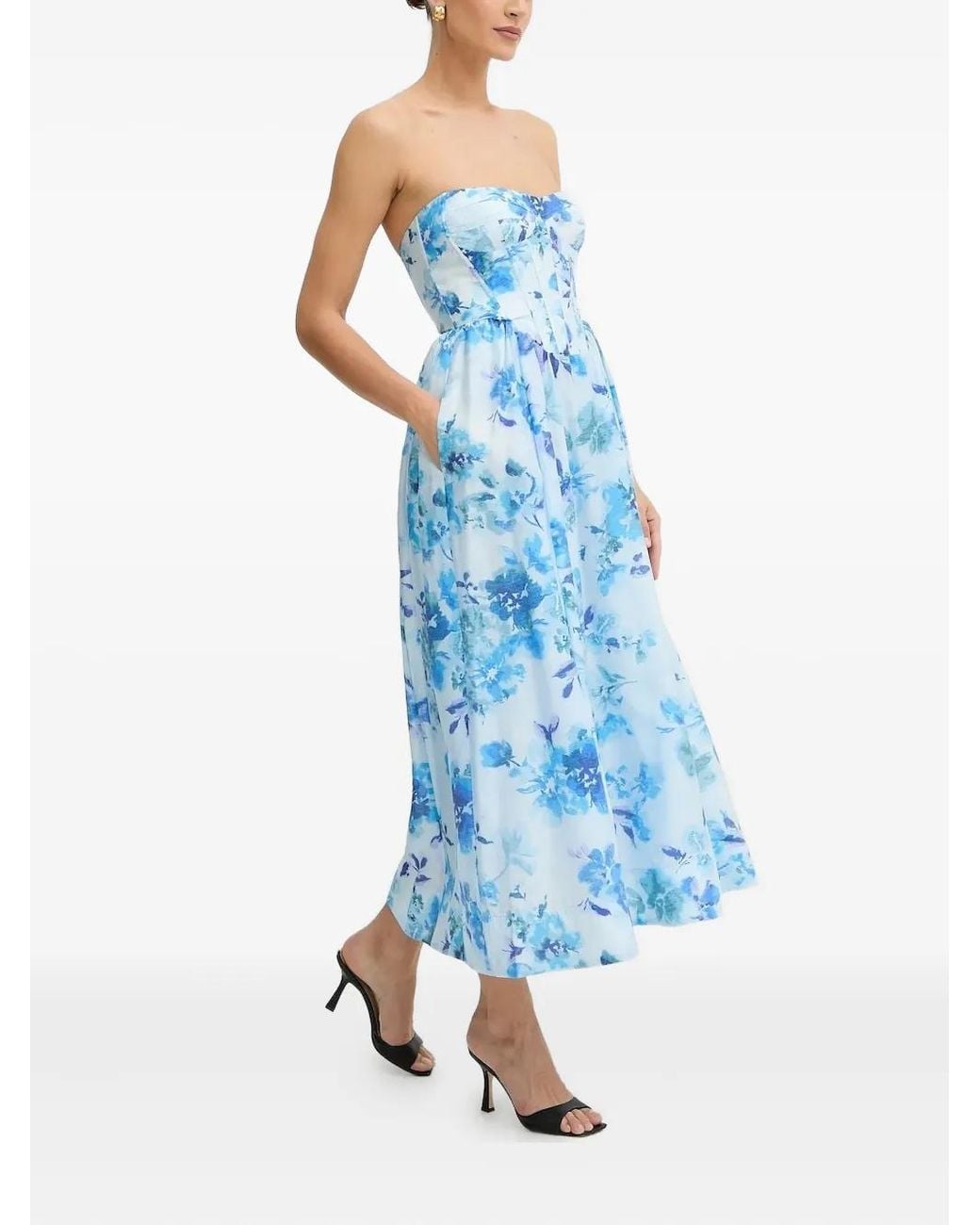 Bardot Blue Floral Corset Midi Dress