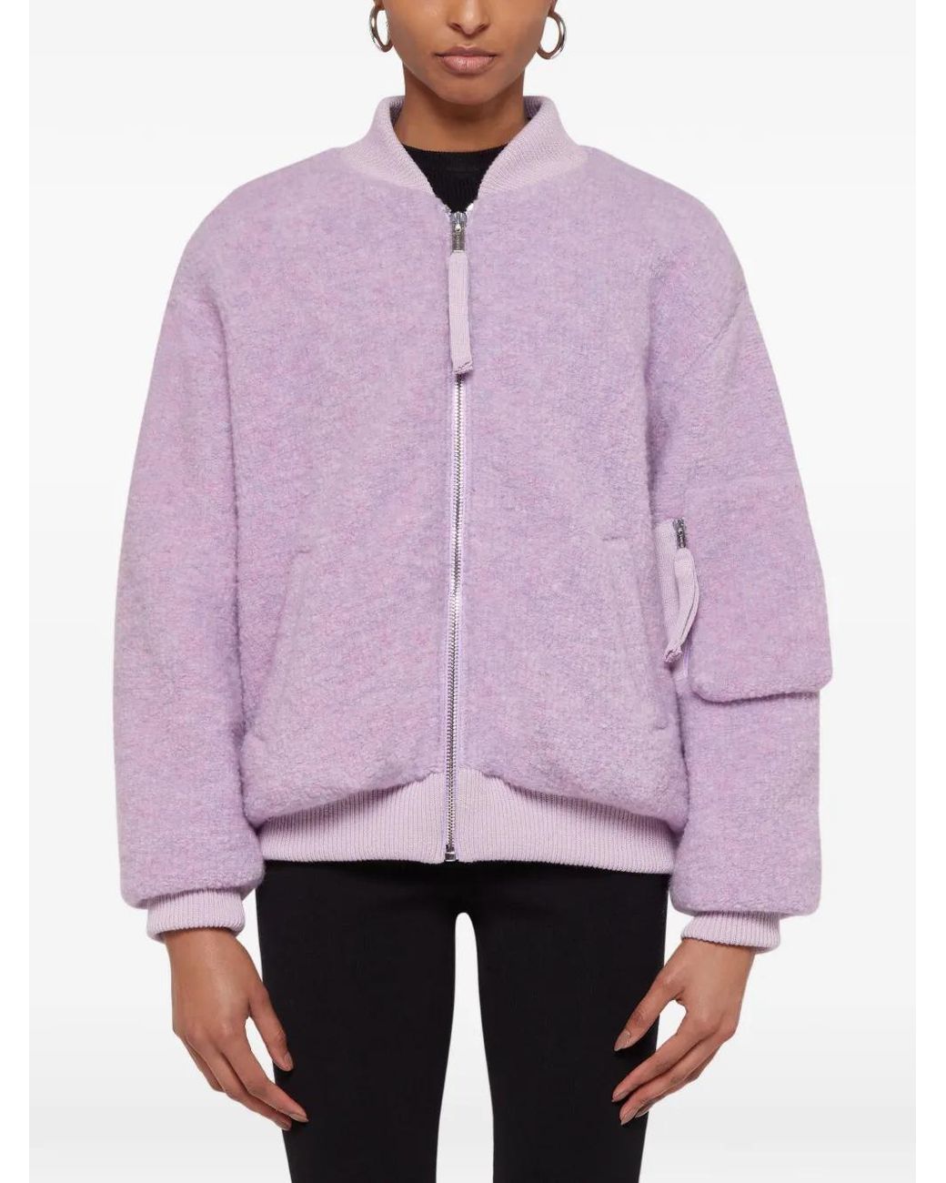 Laneus Purple Knit Zip-Up Bomber Jacket