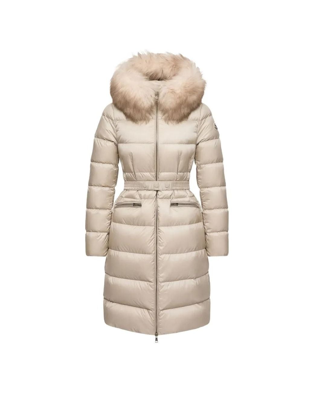 Moncler Gray Boedic Hooded Shearling-Trimmed Long Down Jacket