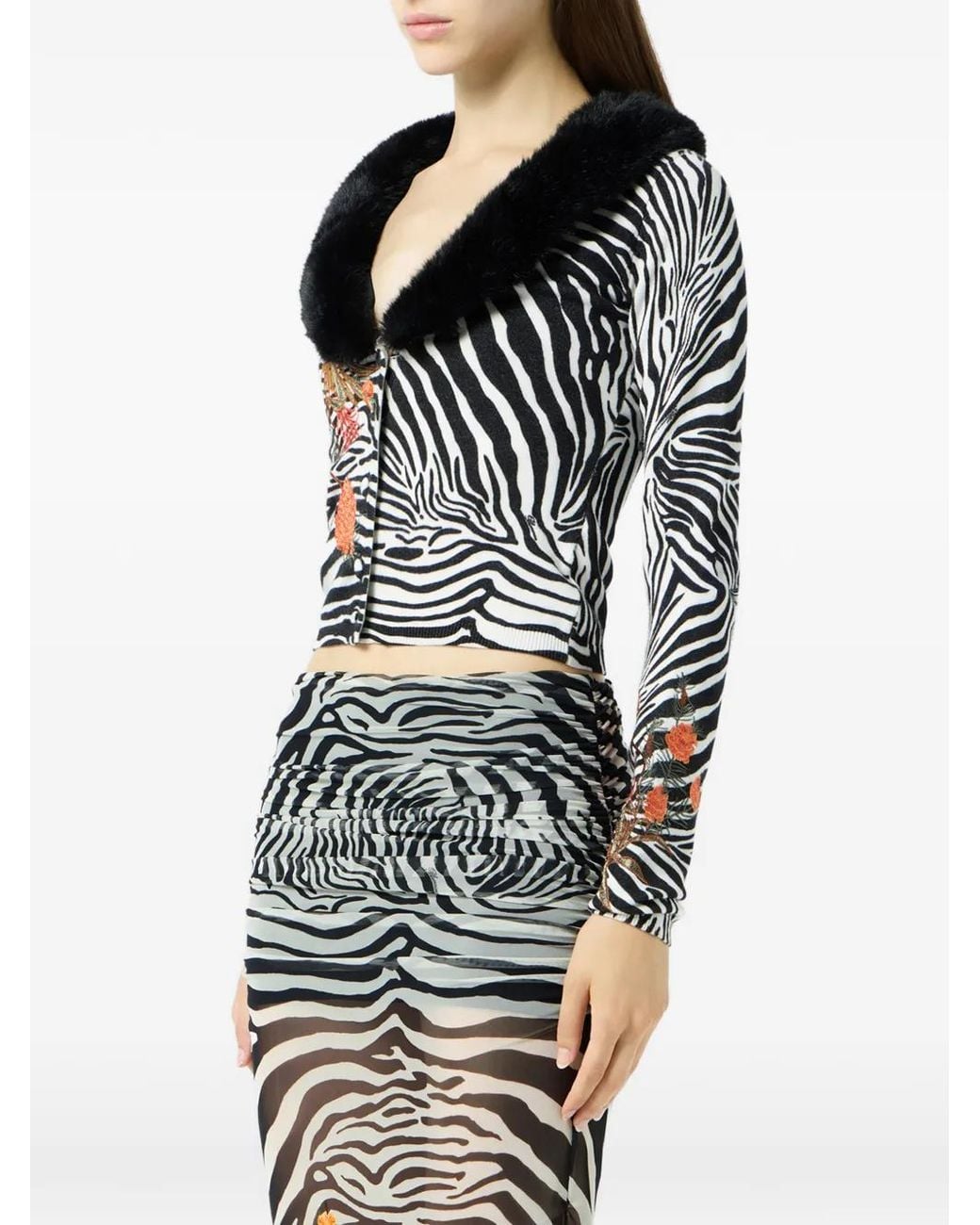 Blumarine Black Zebra-Pattern Cardigan
