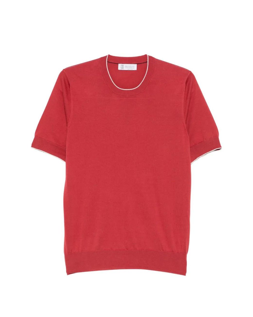Brunello Cucinelli Red Cotton Lightweight Knit T-Shirt With Contrast Details for men