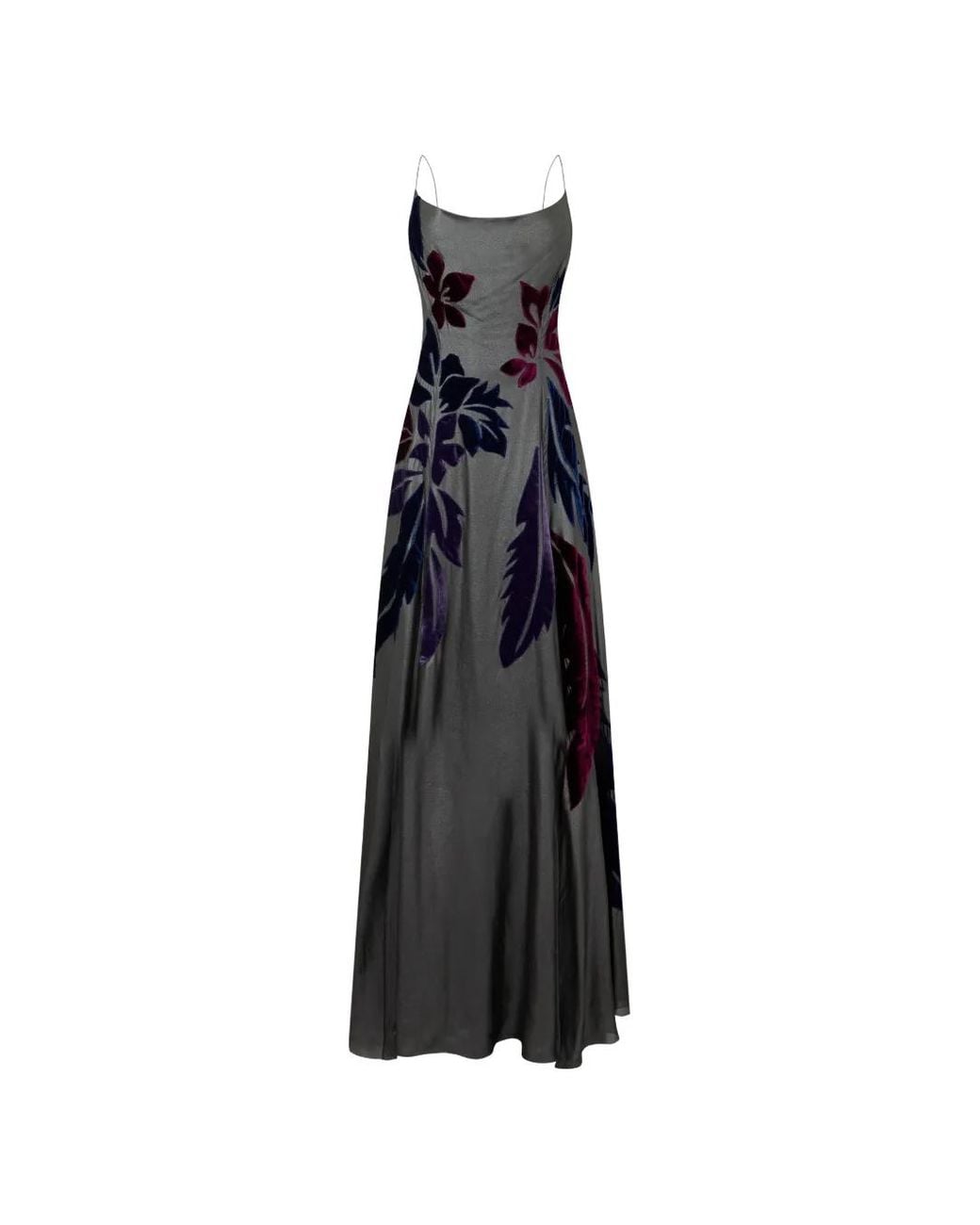 Alberta Ferretti Black Floral-Devoré Spaghetti-Strap Flared Maxi Dress
