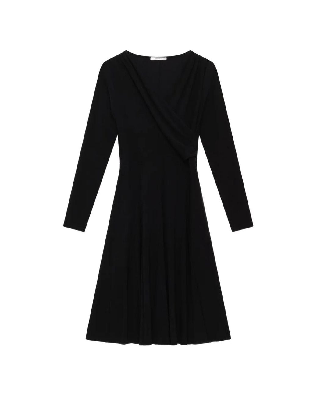 Maliparmi Black Draped Crossover-Bodice Midi Dress