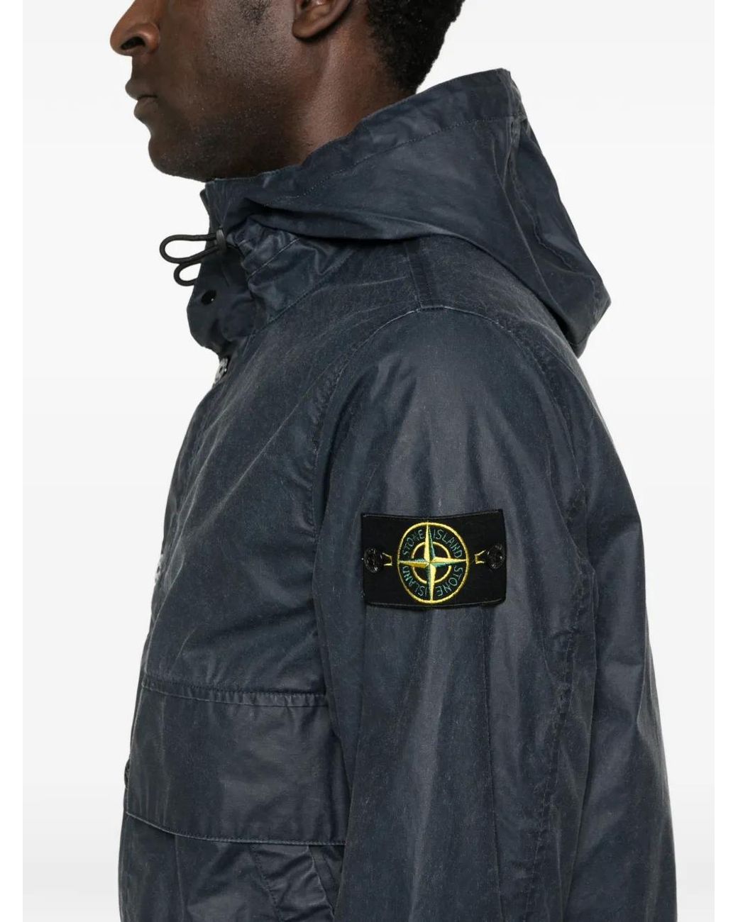 Stone Island Blue 7100002 Waxed Pigment Cotton Tela Hooded Parka for men