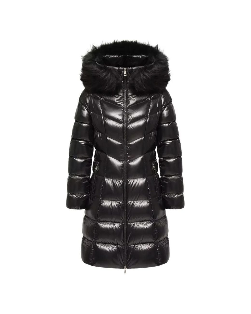 Moncler Black Manteau Fulmarusse Bordé De Fourrure Artificielle