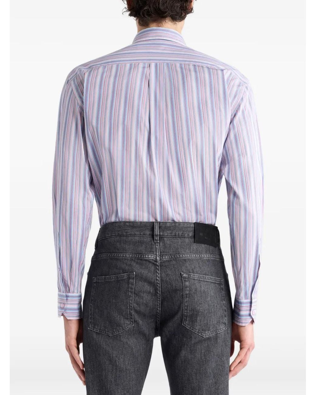 Etro Purple Striped Pegaso-Embroidered Shirt for men