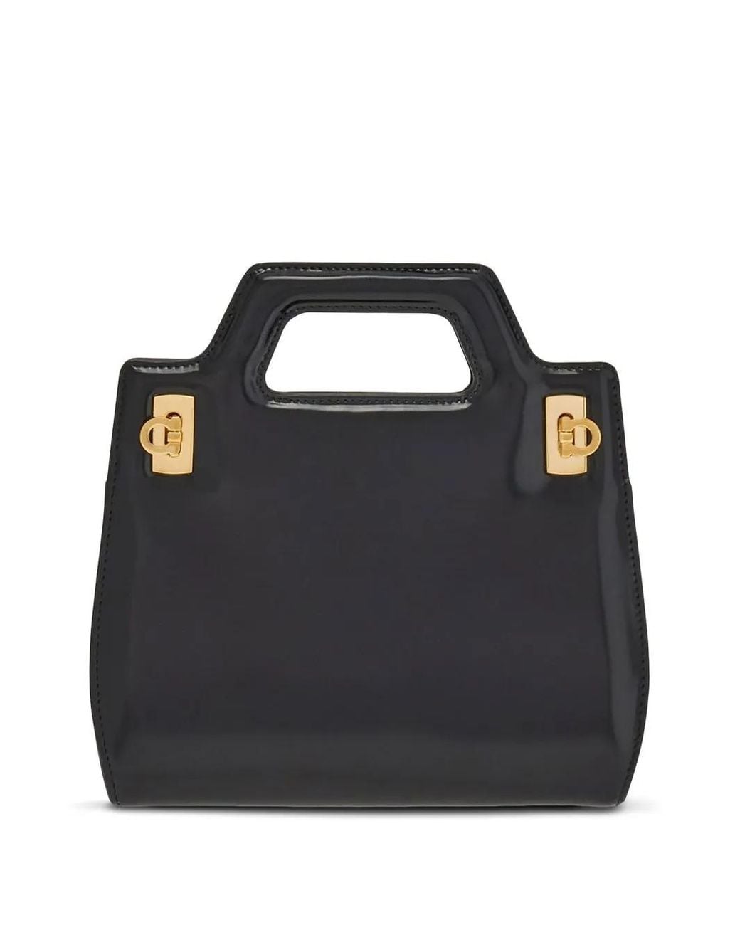 Ferragamo Black Calf Leather Mini Tote Handbag With Top Handle For Ss24