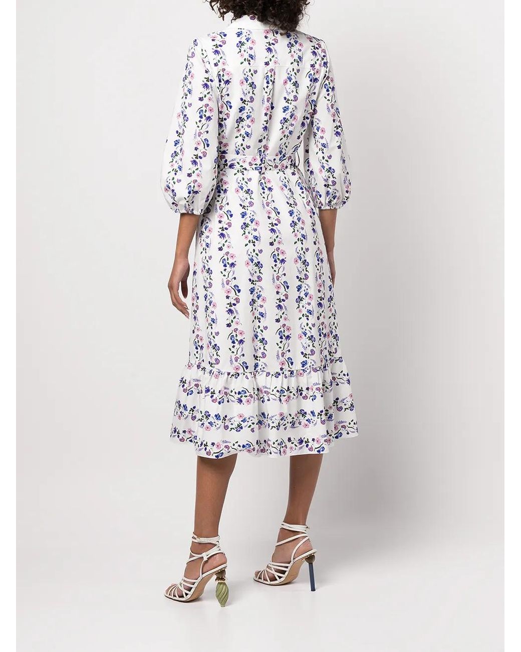 Marchesa White Floral-Print Shirt Dress