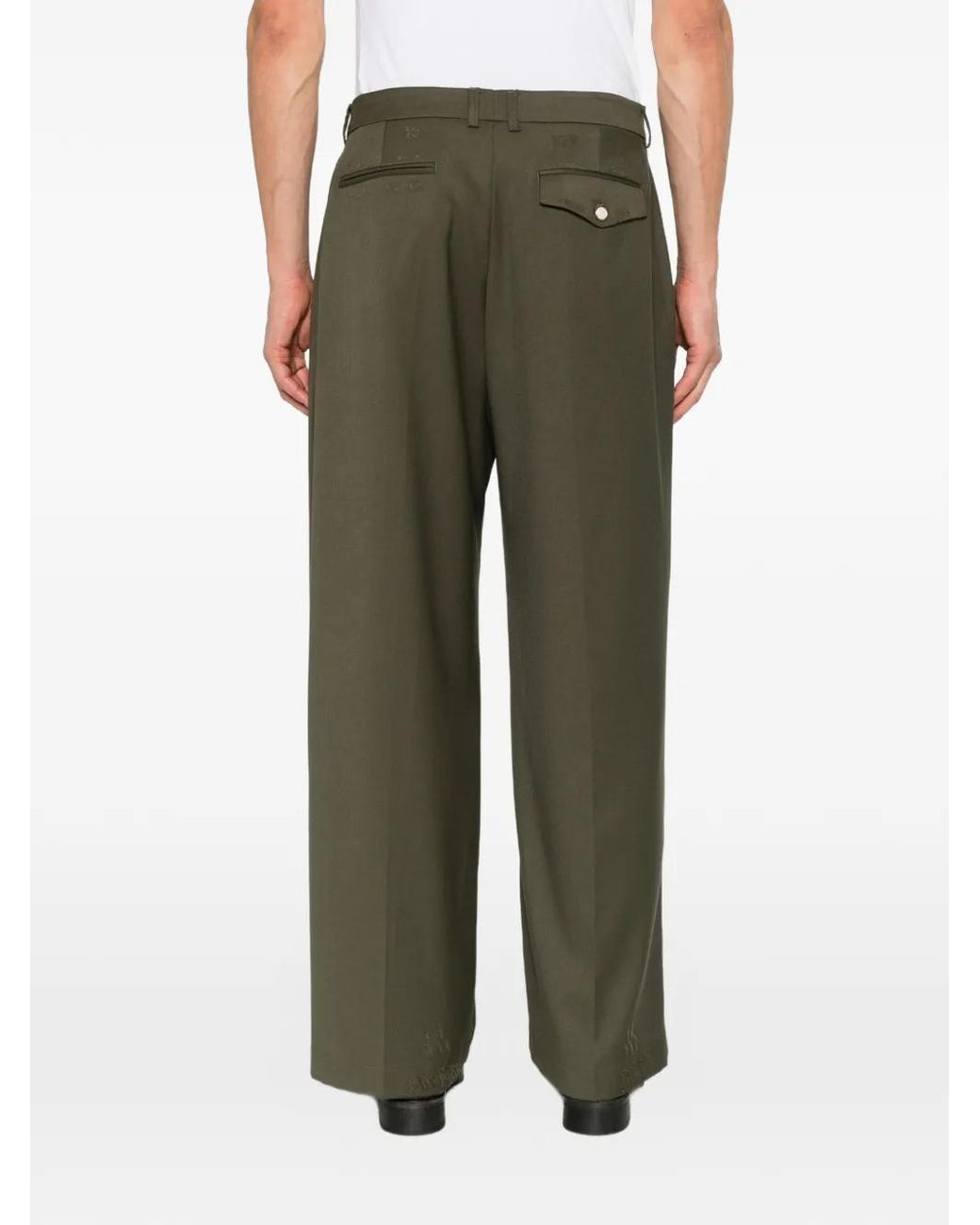 THESTROY Green Distressed Wide-Leg Trousers for men