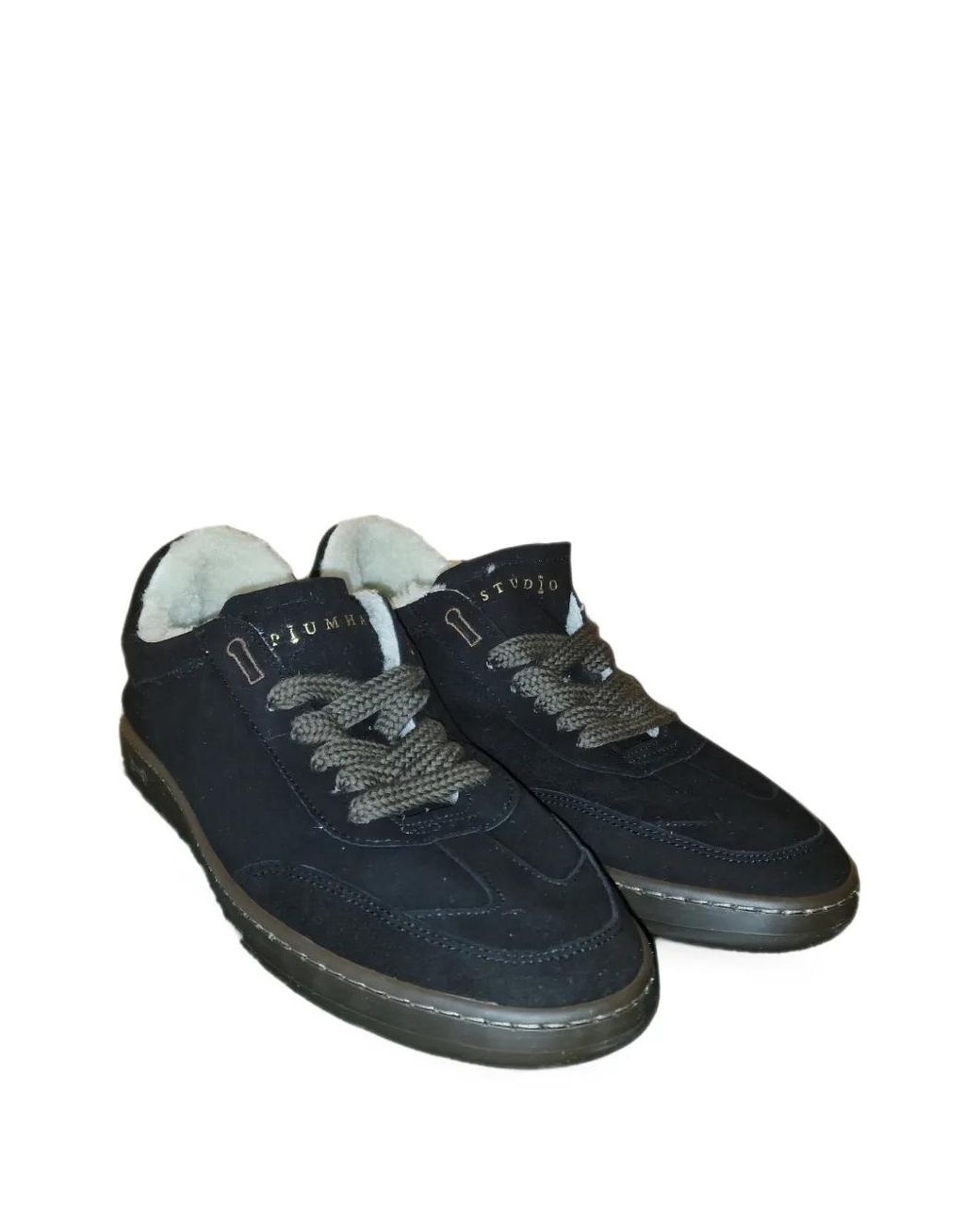 PIUMESTUDIO Black Faux-Fur-Lined Sneakers for men