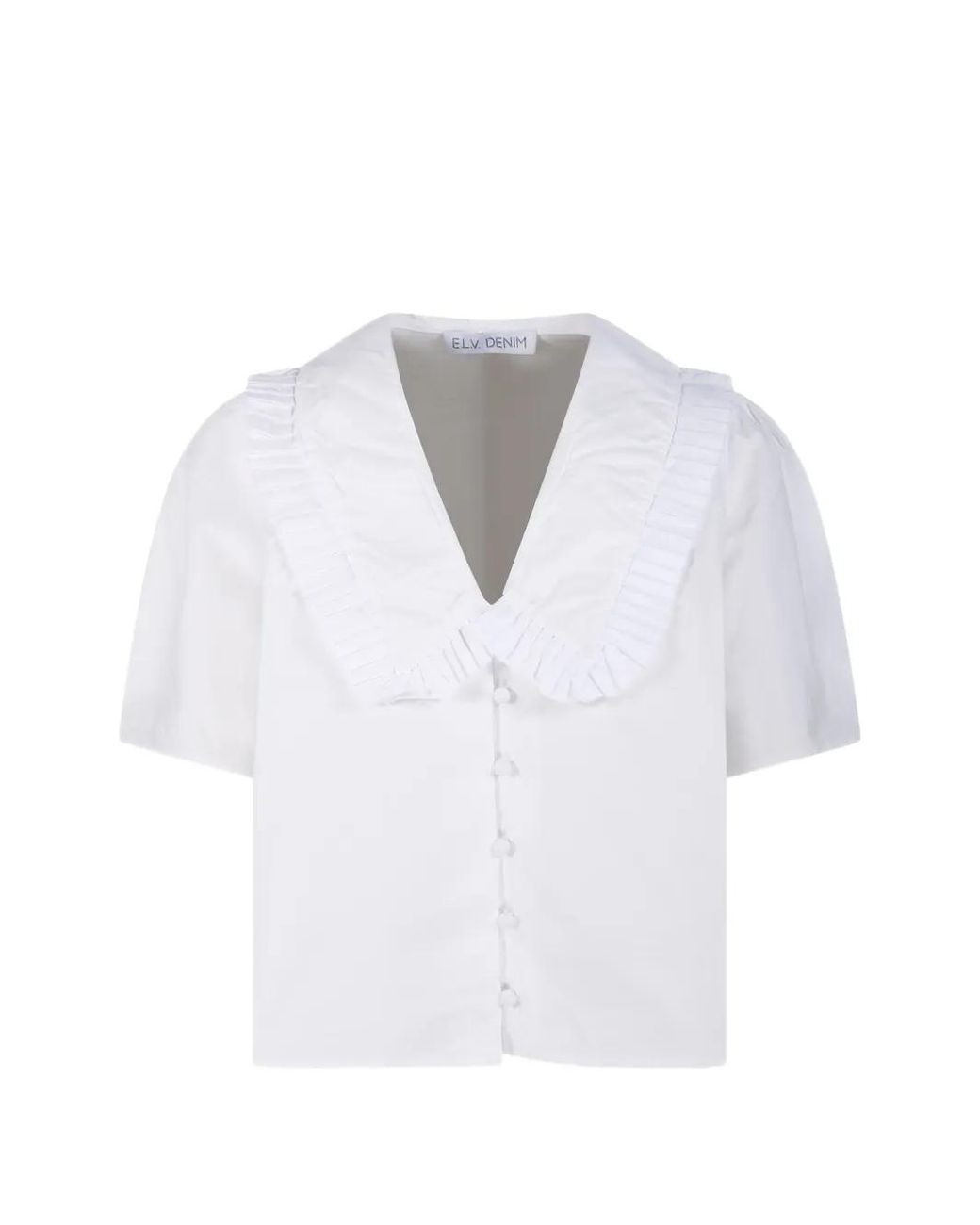E.L.V. Denim White Lola Ruffled V-Neck Shirt
