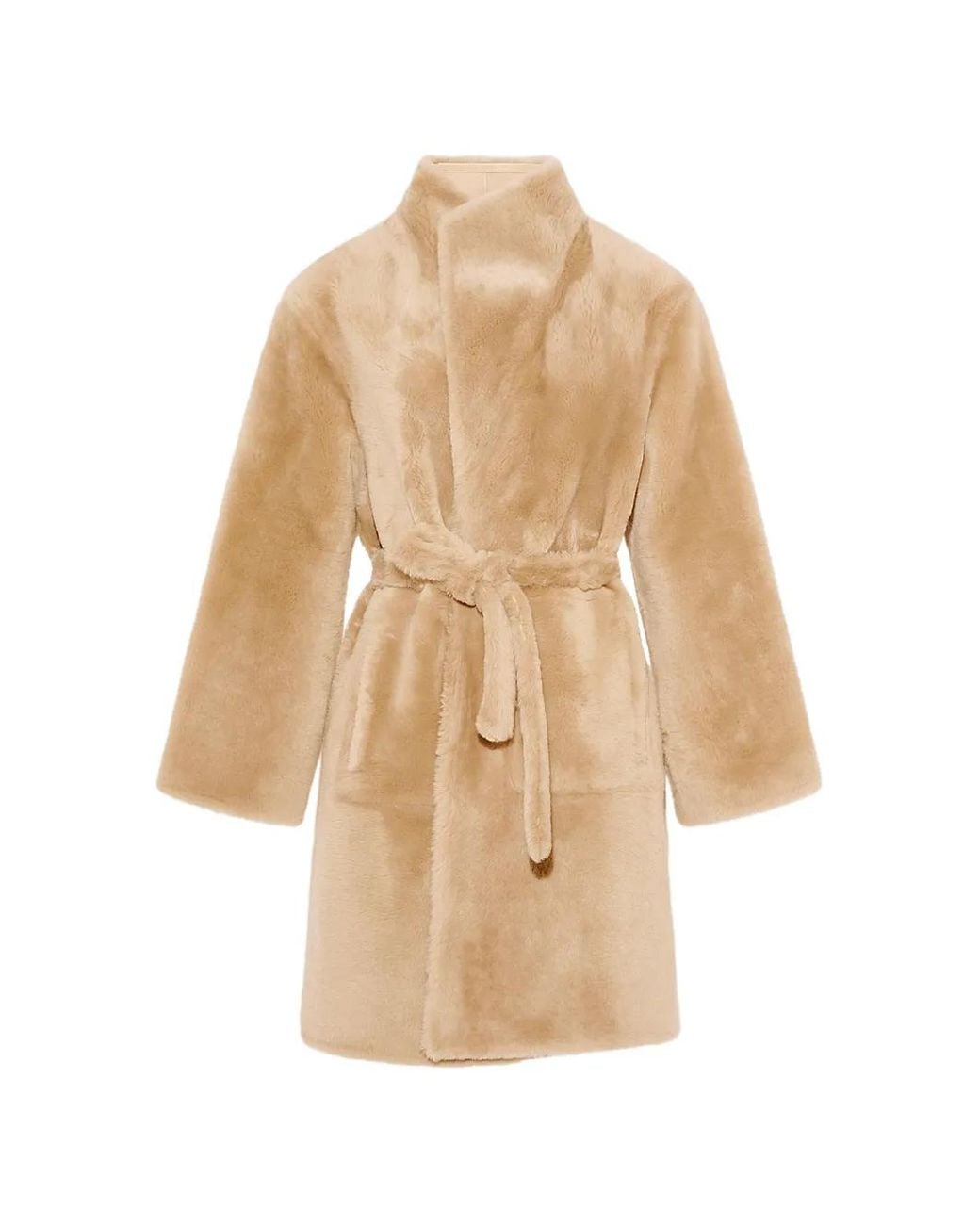 Yves Salomon Natural Manteau En Peau Lainée À Design Réversible