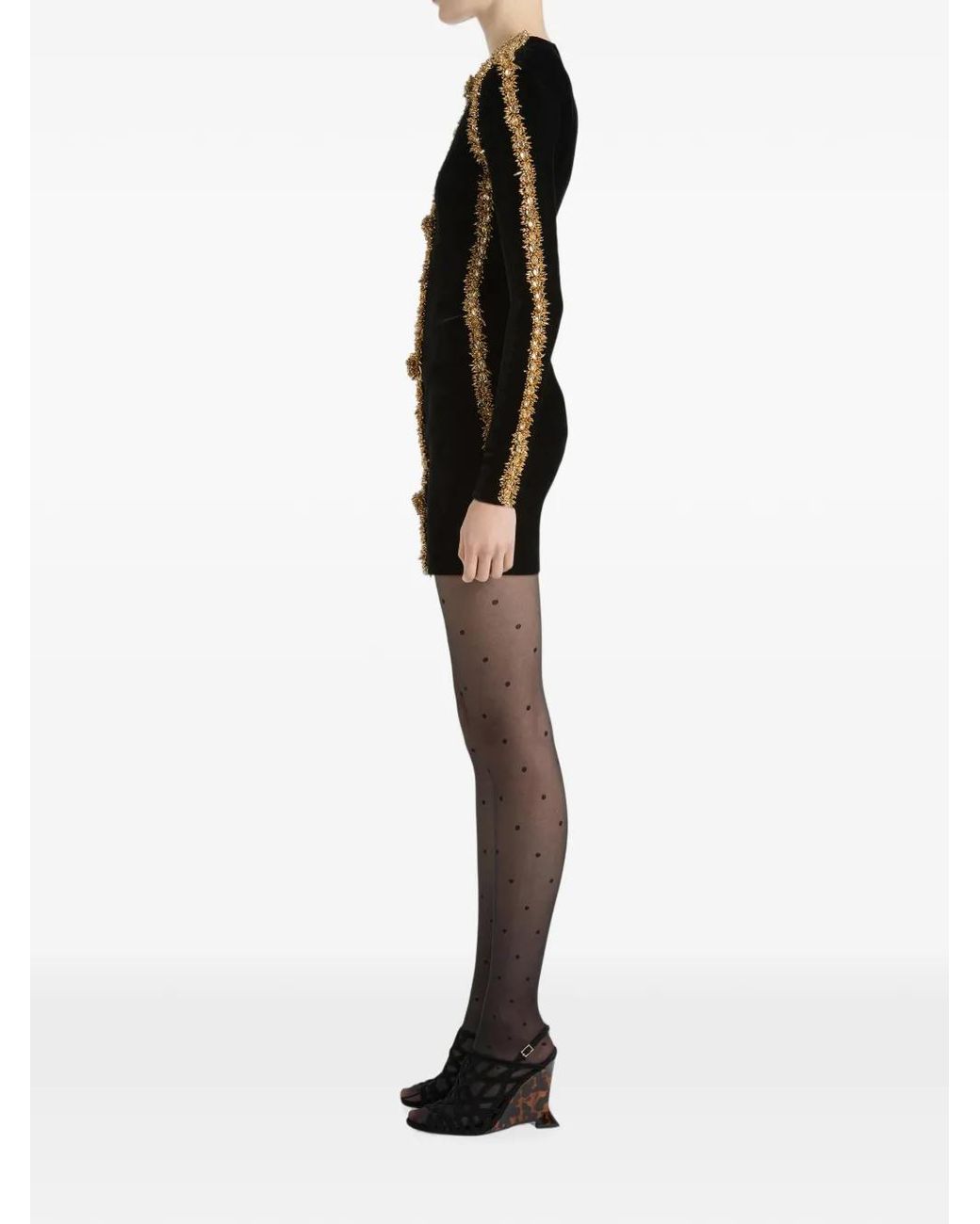 Balmain Black Velvet Dress With Embroidered Trim