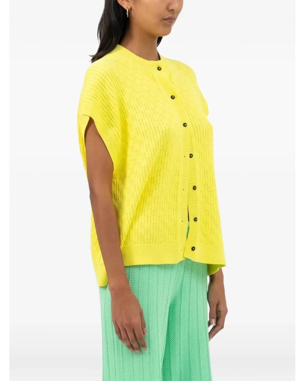 Mr. Mittens Yellow Cardigan Boutonné En Maille Torsadée