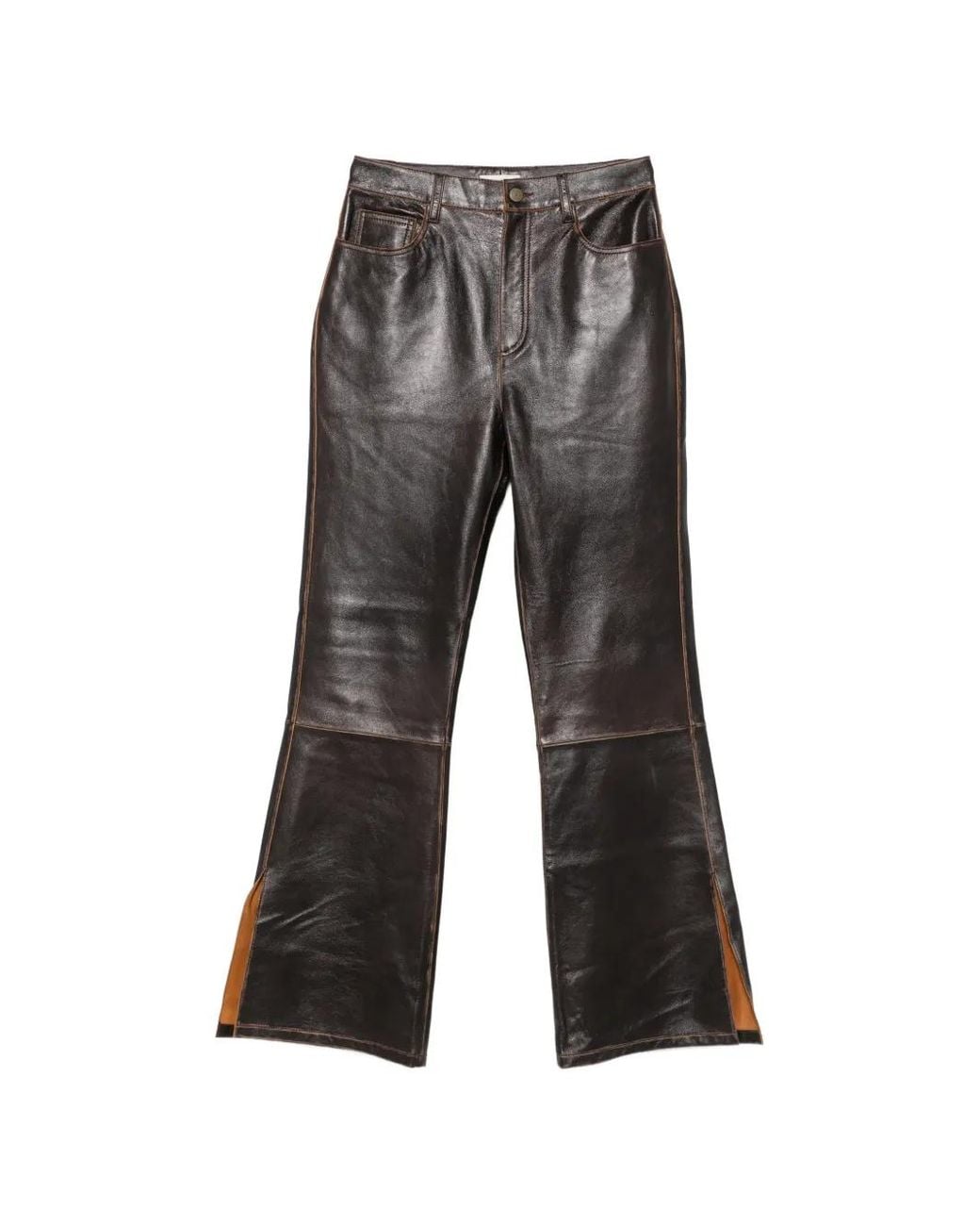 Sandro Gray Split-Hem Leather Trousers