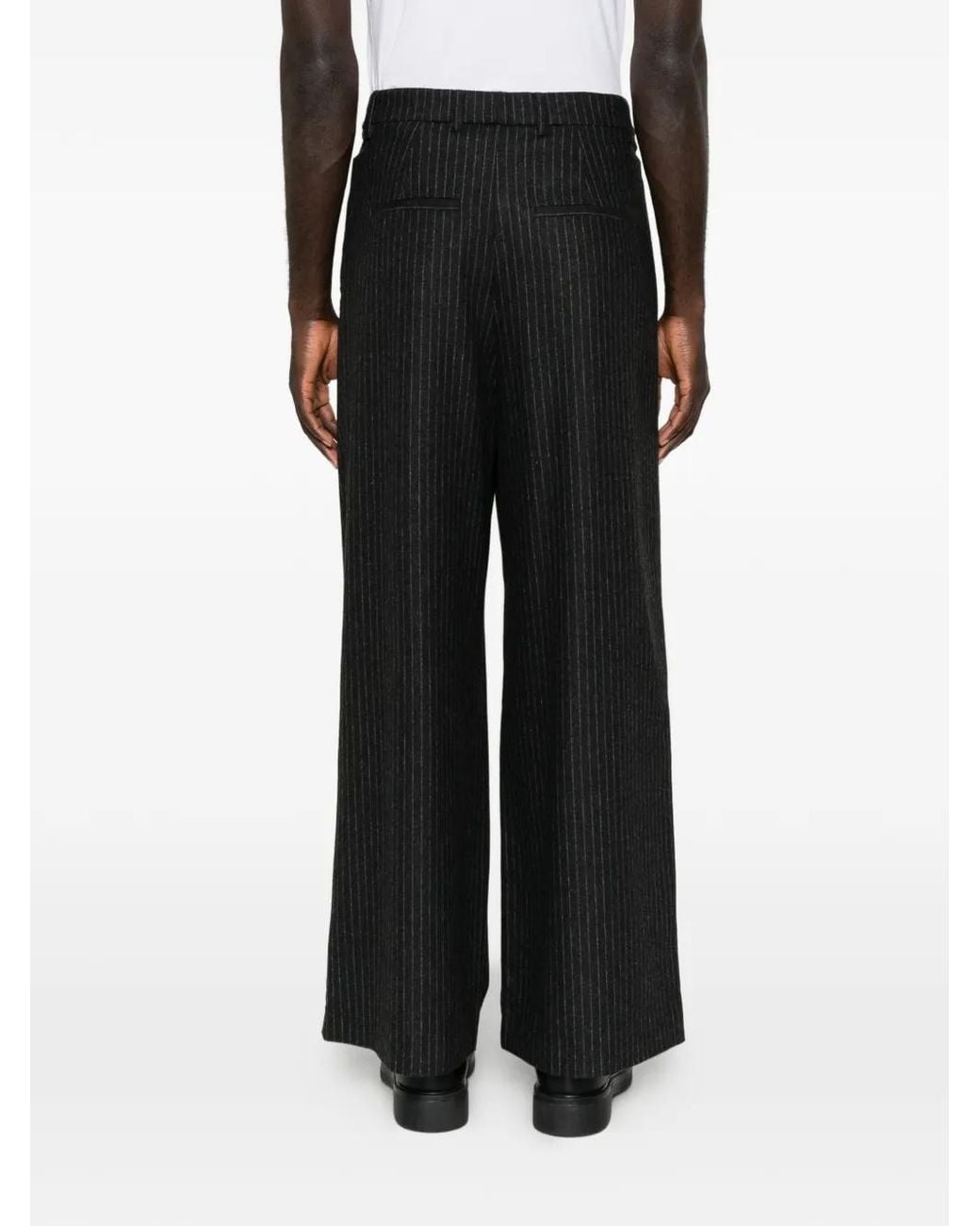 Rossi Black Pinstripe Wide-Leg Trousers