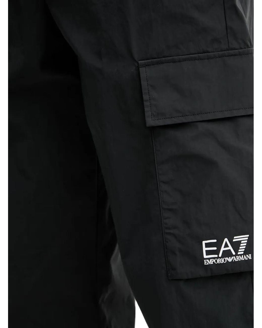 EA7 Black Logo-Print Cargo Pants for men