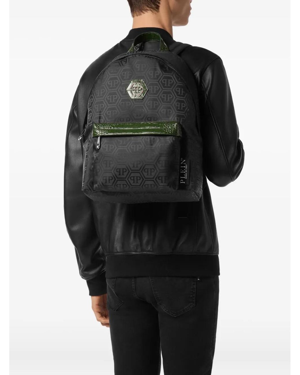Philipp Plein Black Nylon Backpack Monogram for men