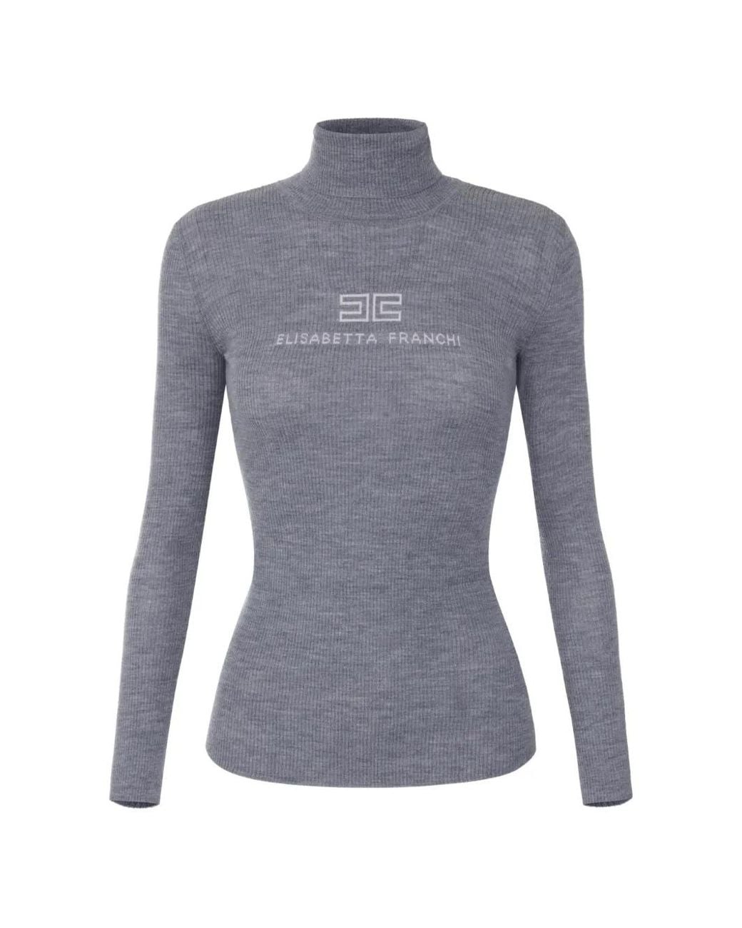 Elisabetta Franchi Blue Ribbed Knit Turtleneck Top