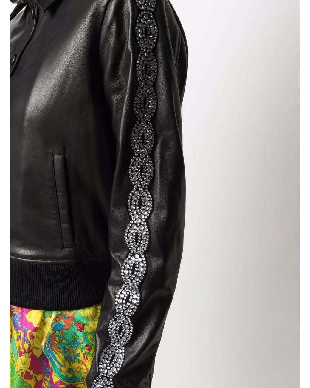 Philipp Plein Black Crystal-Embellished Leather Jacket