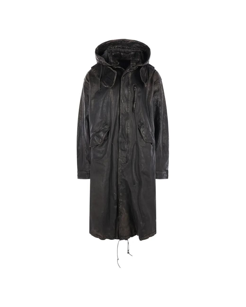 Yohji Yamamoto Black Hooded Leather Coat for men