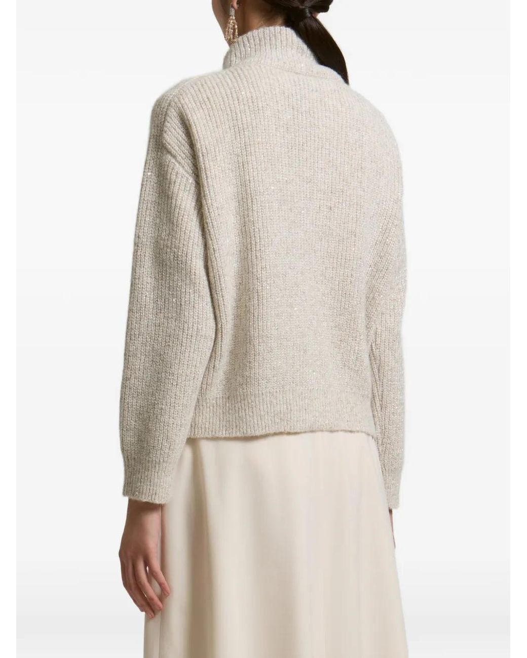 Peserico White Ribbed-Knit Zip-Up Cardigan