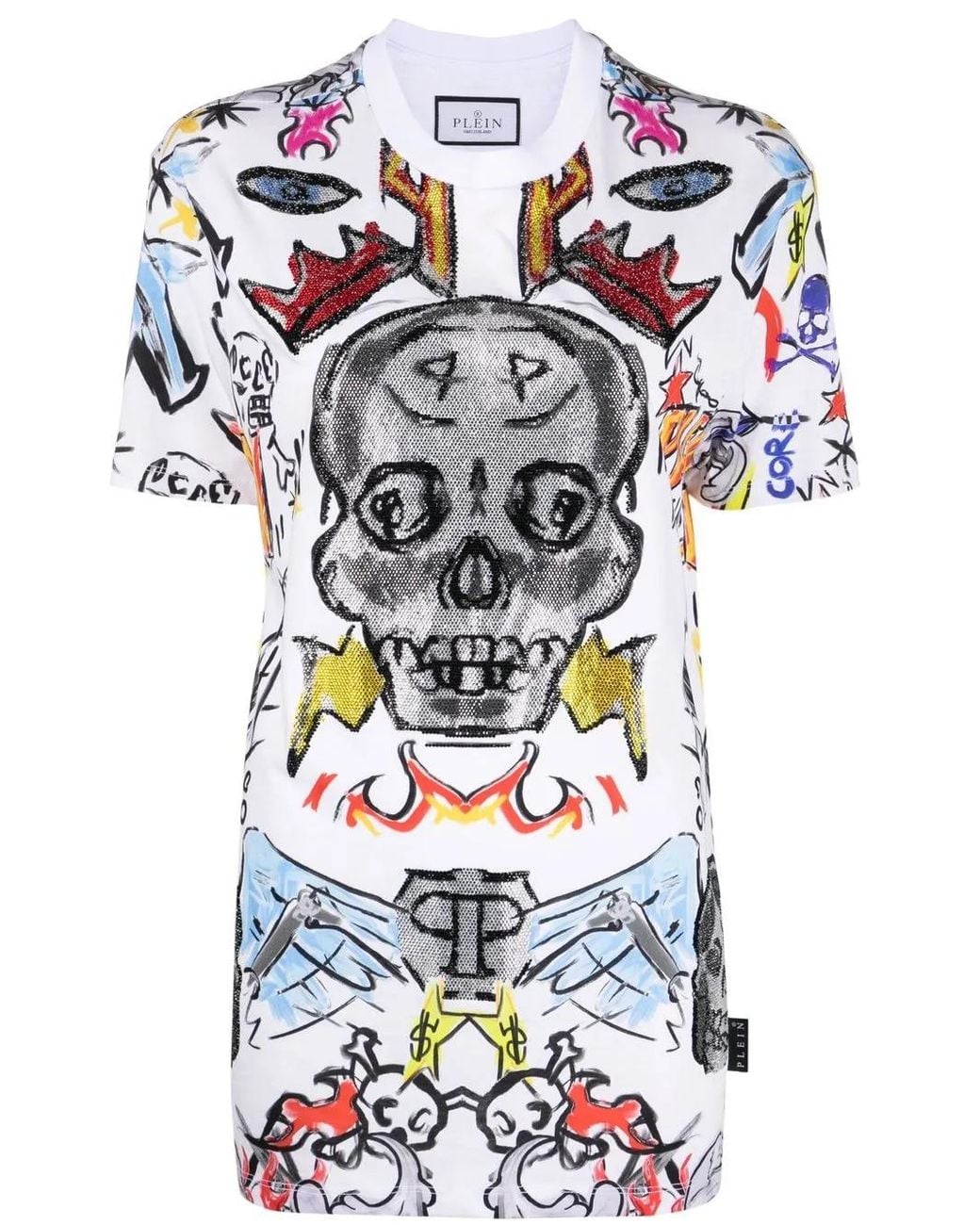 Philipp Plein White Fit Crystal Skull T-Shirt