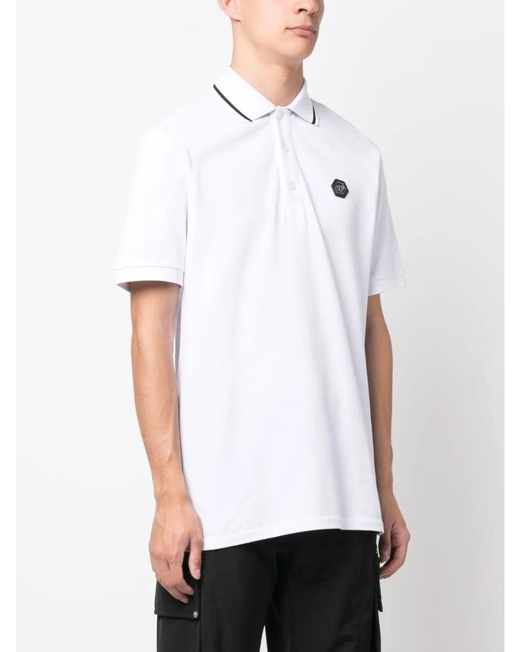 Philipp Plein White Ss Paisley Strass Polo Shirt for men