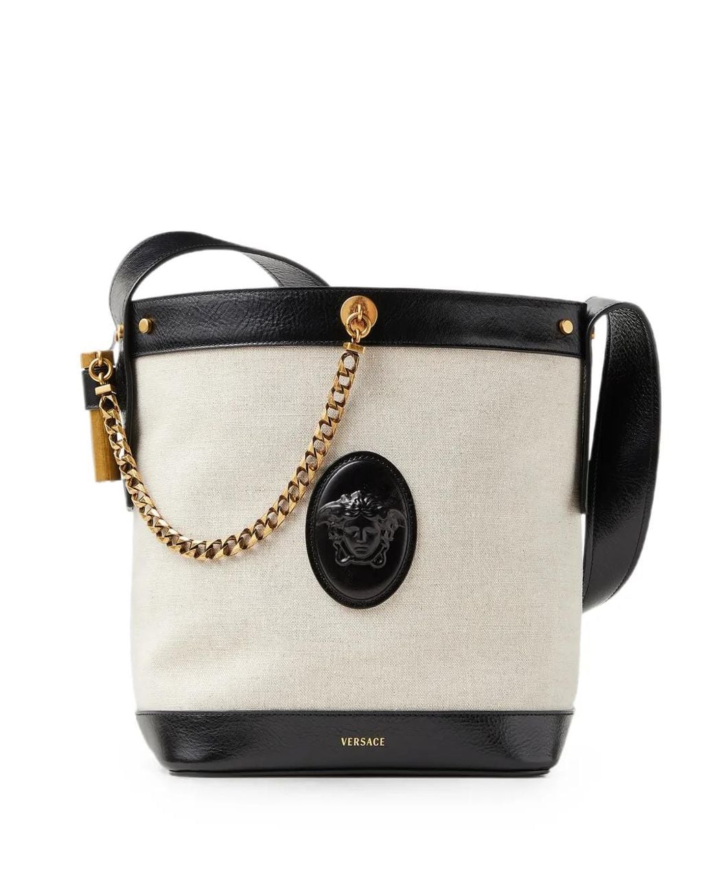 Versace Black Pivot Small Canvas Bucket Bag