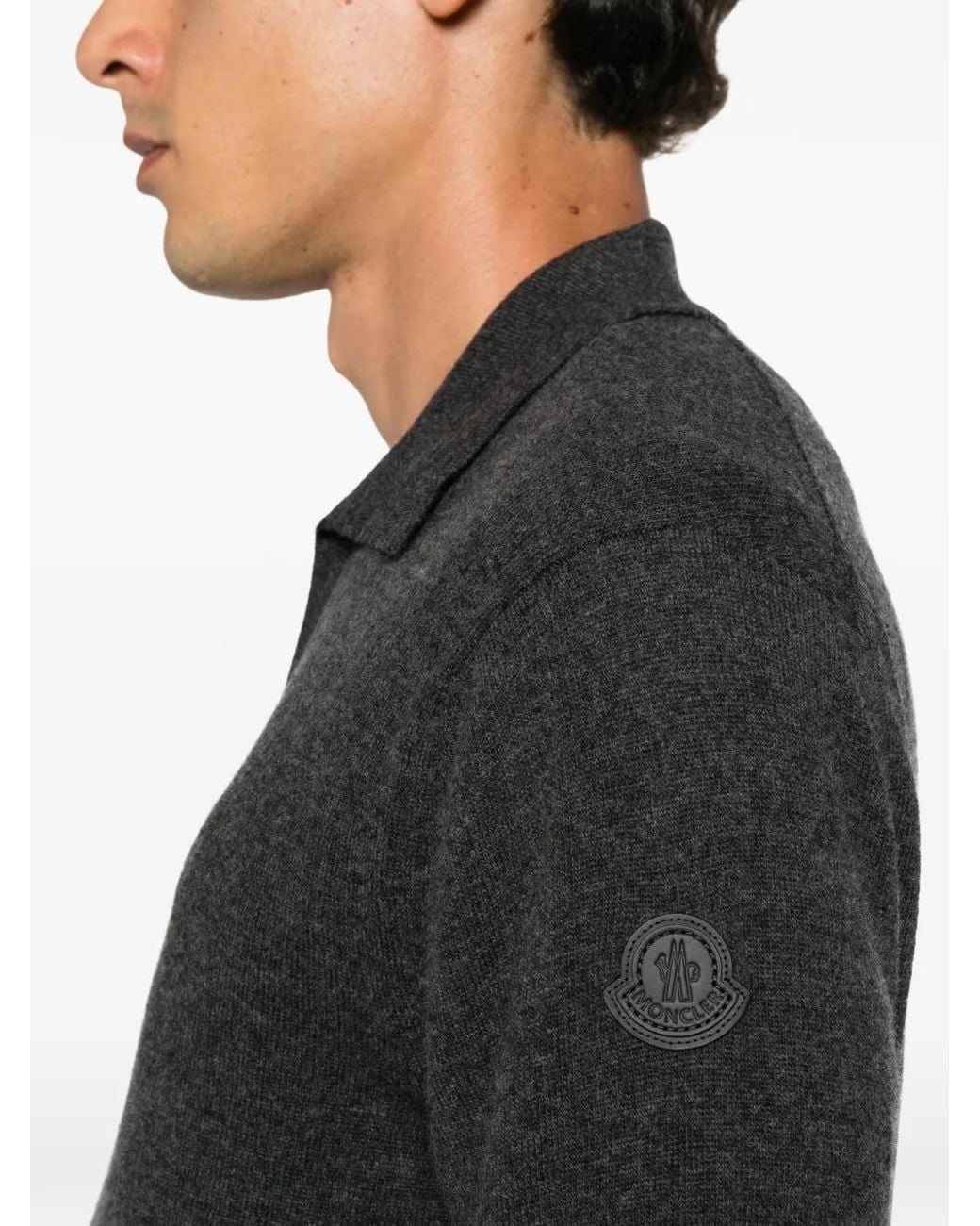 Moncler Black Logo-Patch Polo Sweater for men