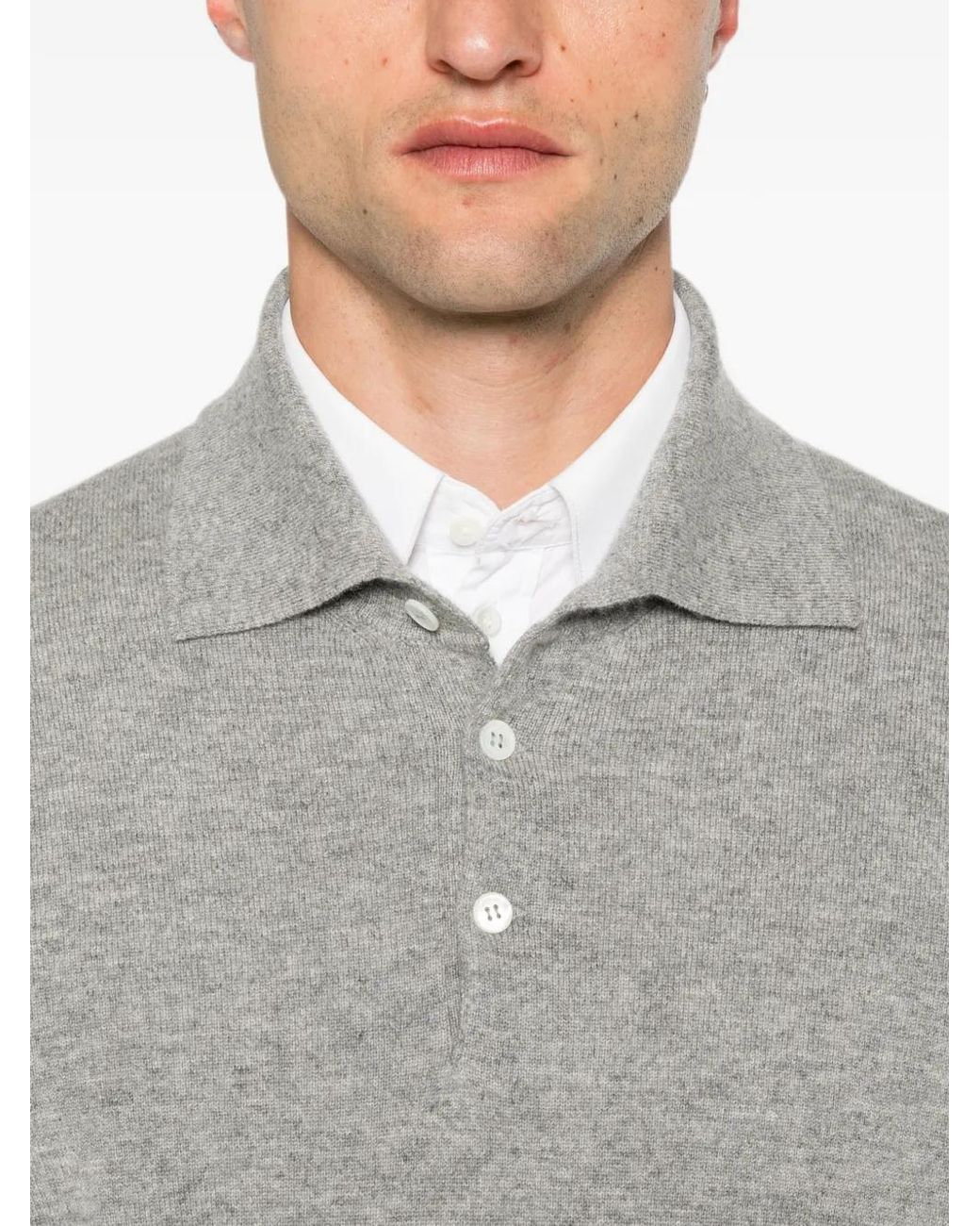 Brunello Cucinelli Gray Cashmere Knit Polo Shirt for men