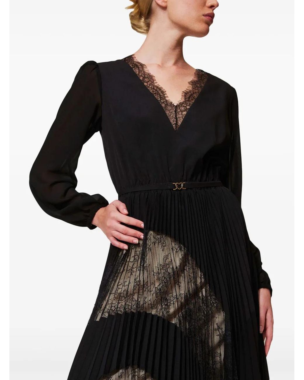 Twinset Black Pleated Georgette Dress