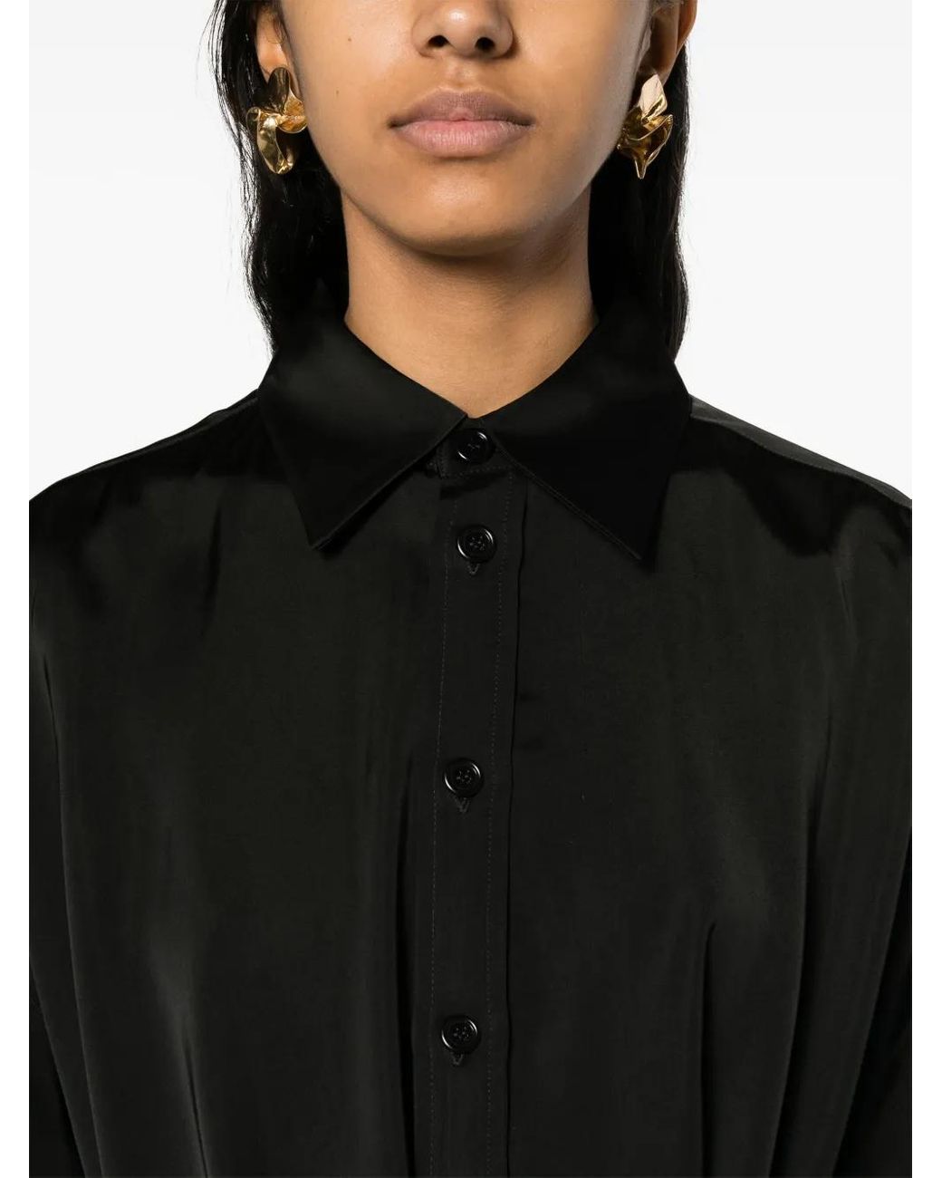 Fabiana Filippi Black Belted Satin Shirtdress