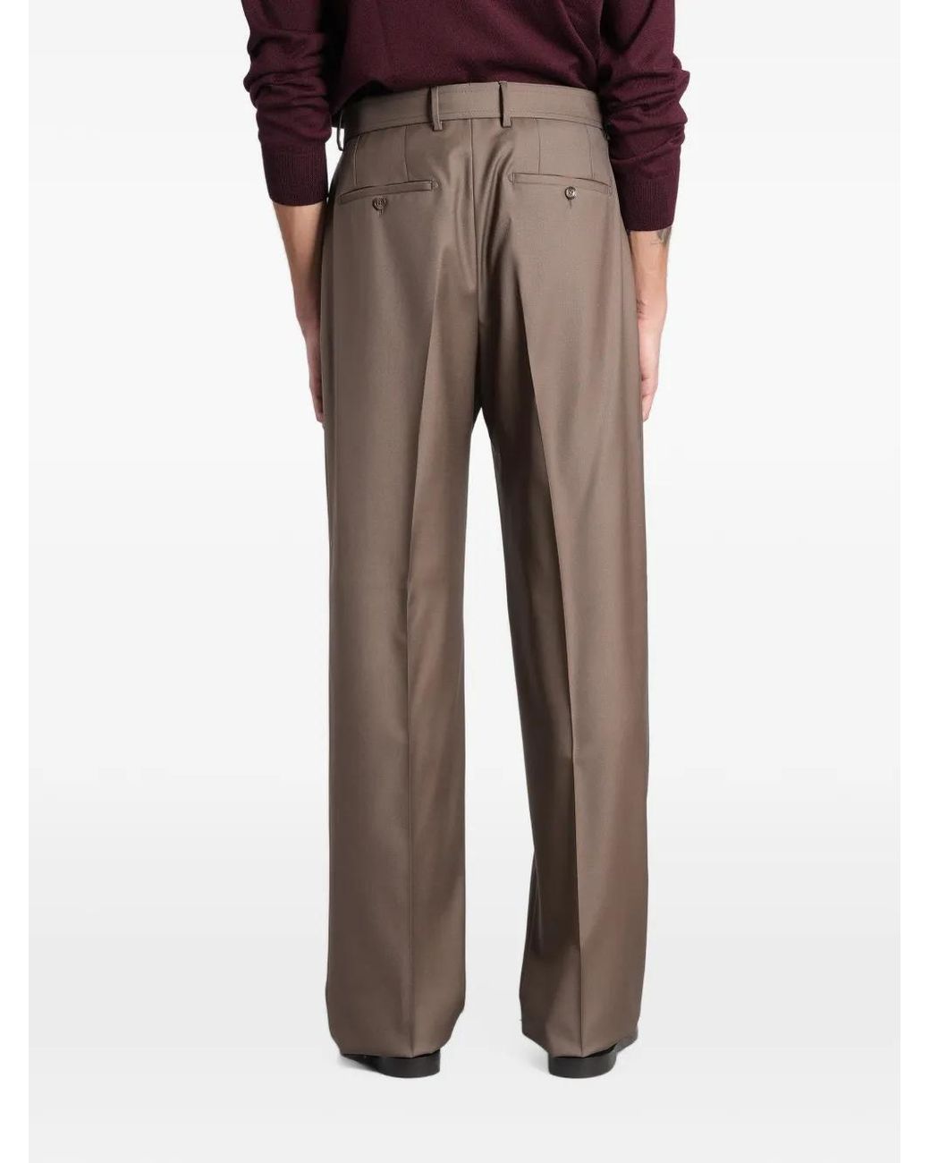 Tagliatore Brown Belted Pleated Trousers for men