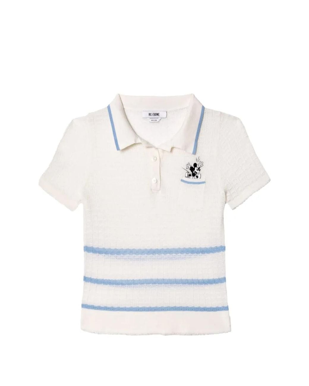Re/done White Striped Embroidered Polo Shirt