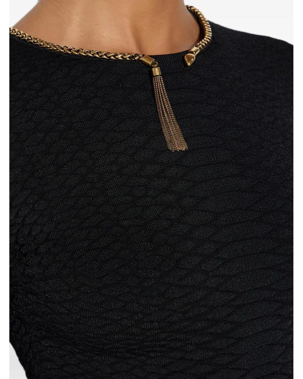 Elisabetta Franchi Black Knit Top With Snake-Pattern