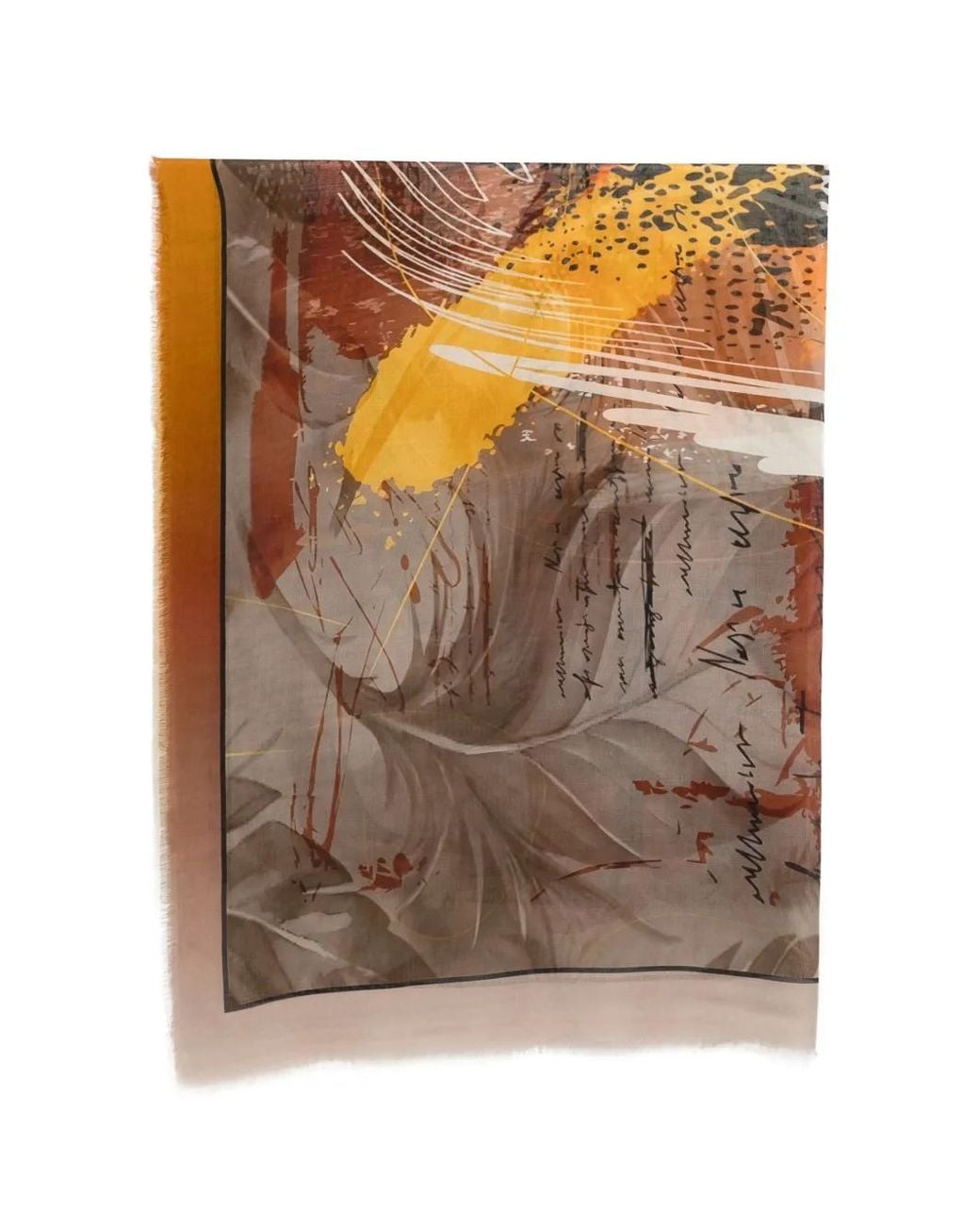 D'Aniello Brown Abstract-Print Frayed-Edge Scarf
