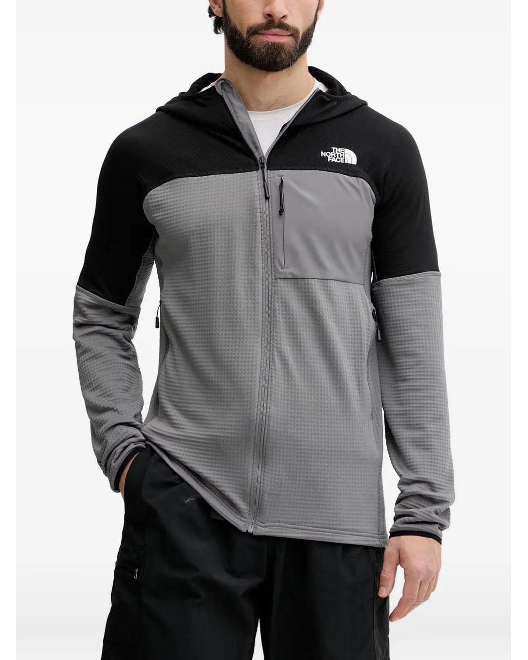 The North Face Gray Stormgap Power Grid Panelled Zip-Up Hooded Jacket for men