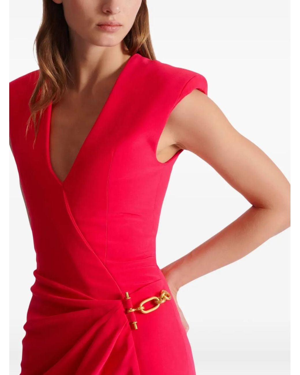 Balmain Pink Embellished Detail Long Crepe Dress