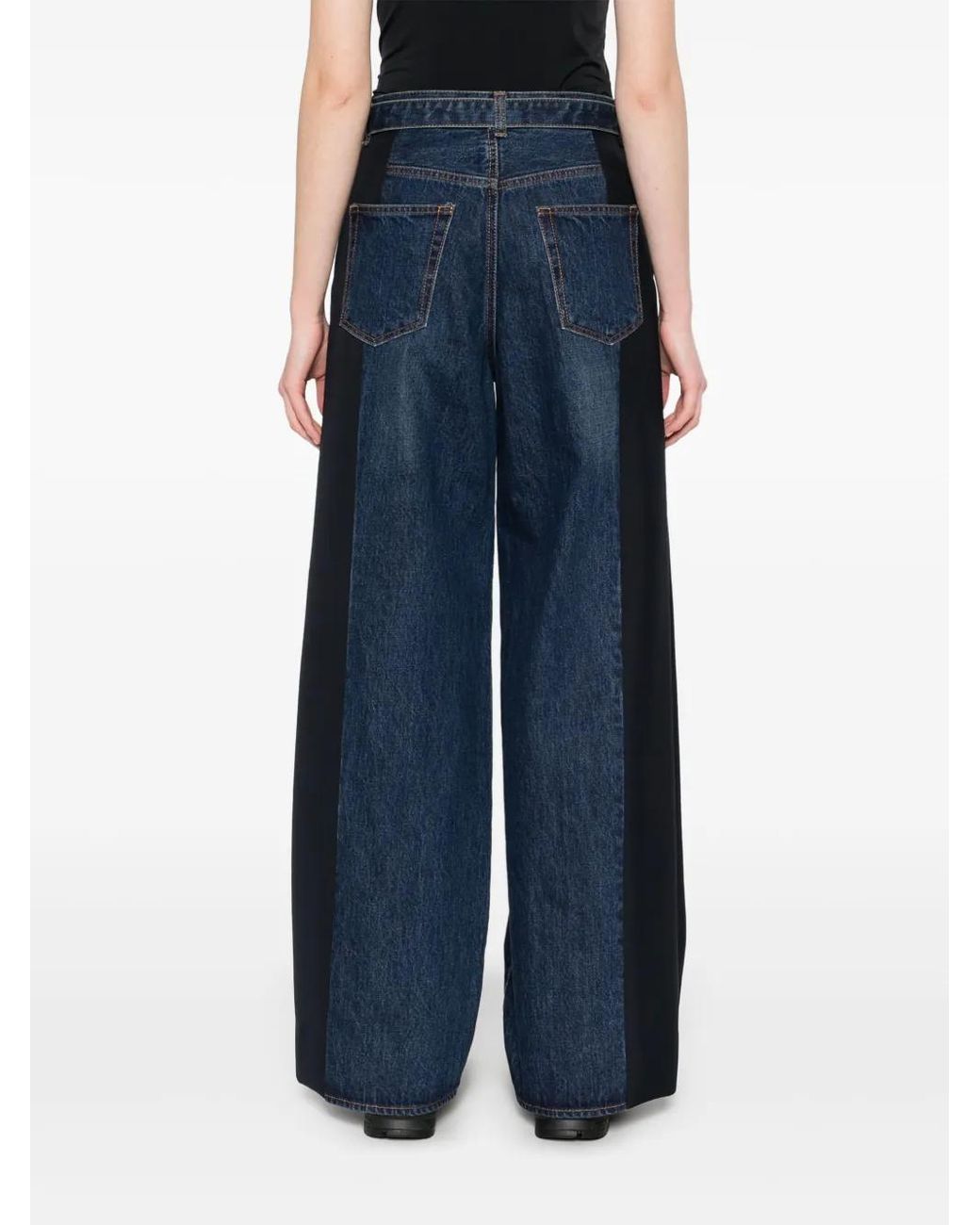Sacai Blue Contrast-Panel Wide-Leg Jeans