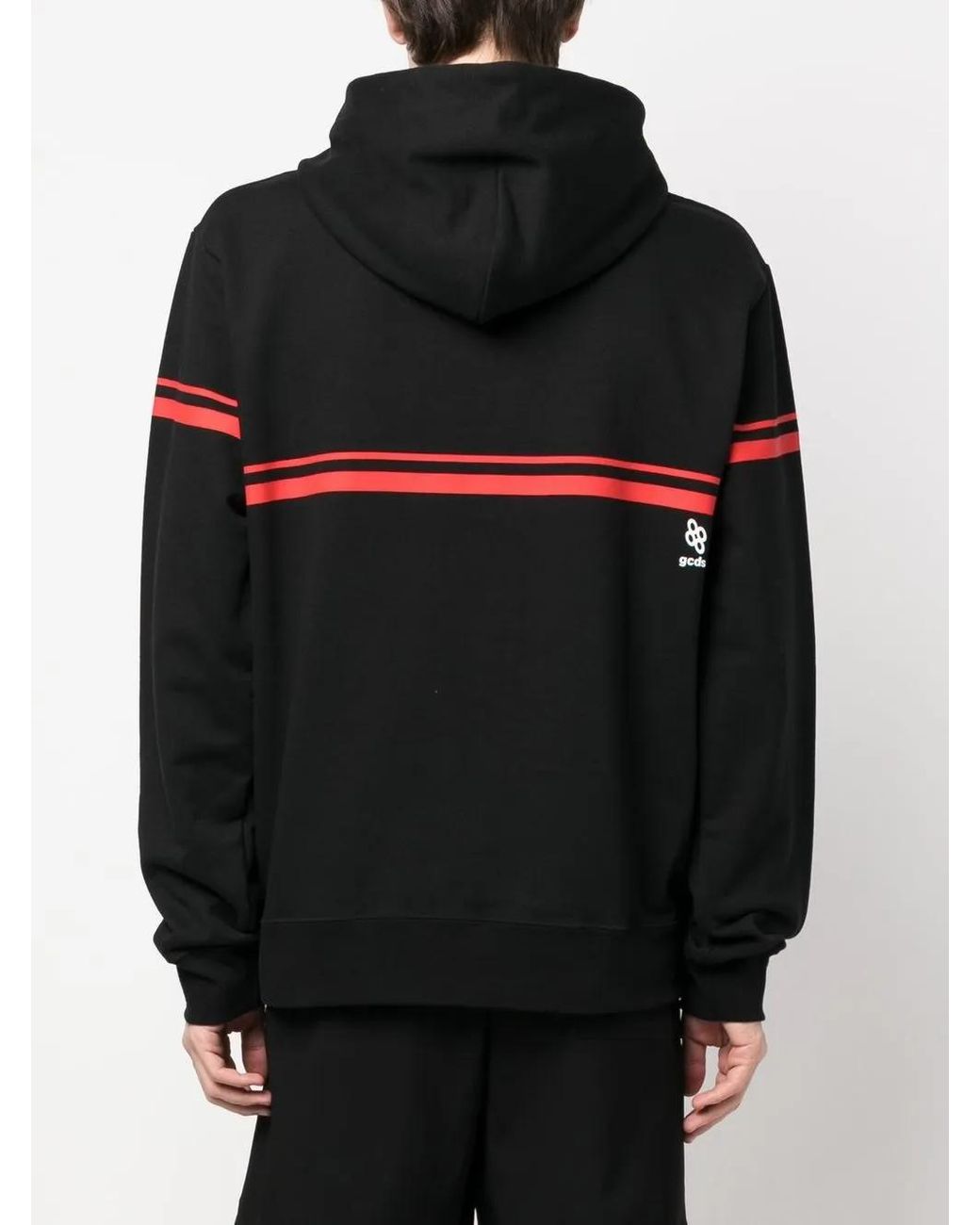 Gcds Black Cotton Sweatshirt With Striped Detail for men