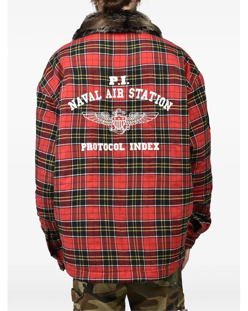 Protocol Index Red Plaid-Check Shirt Jacket for men